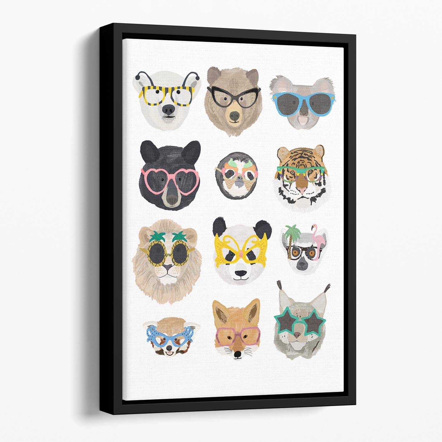 Big Cats in glasses print Floating Framed Canvas - 1x - 1