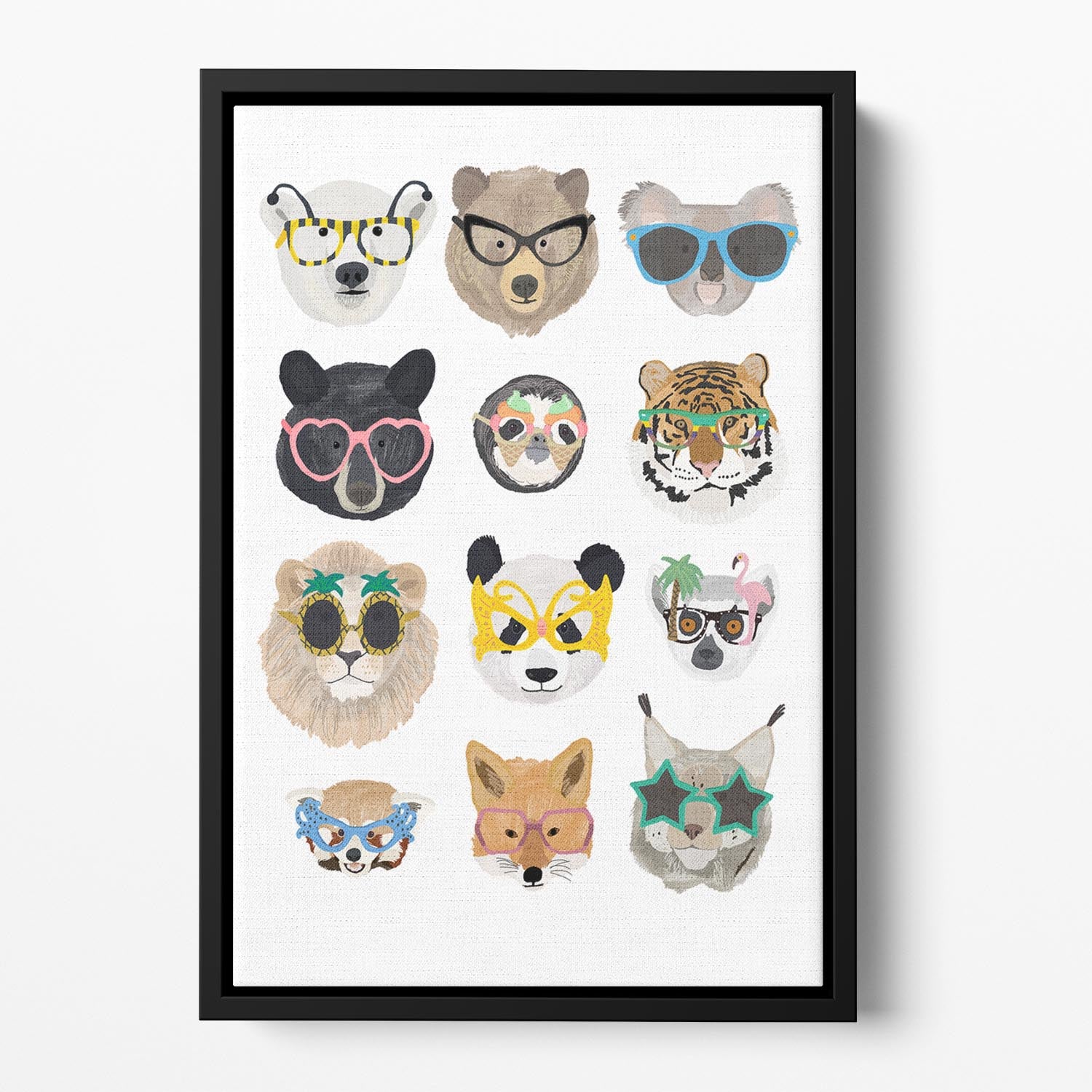 Big Cats in glasses print Floating Framed Canvas - 1x - 2