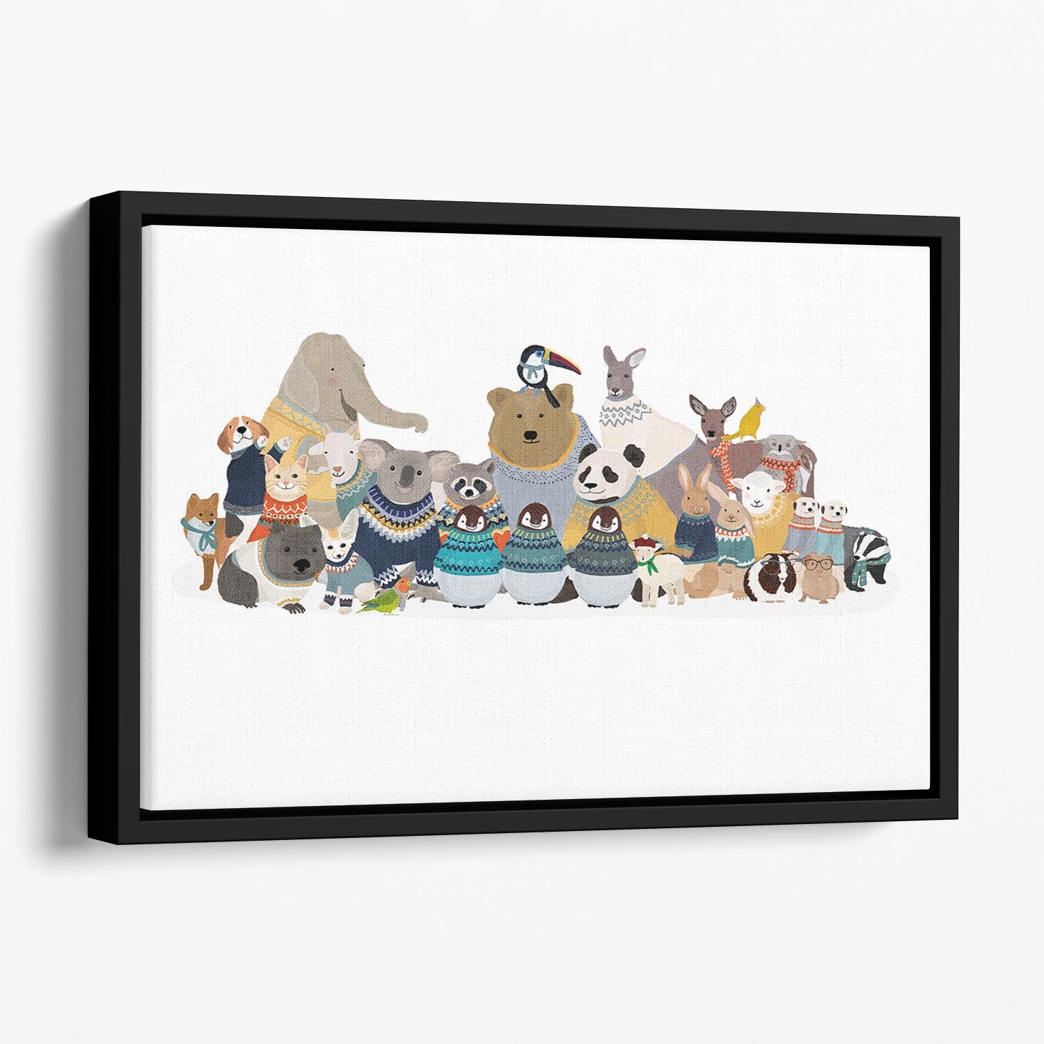 Big Group of Friends In Jumpers Floating Framed Canvas - 1x - 1