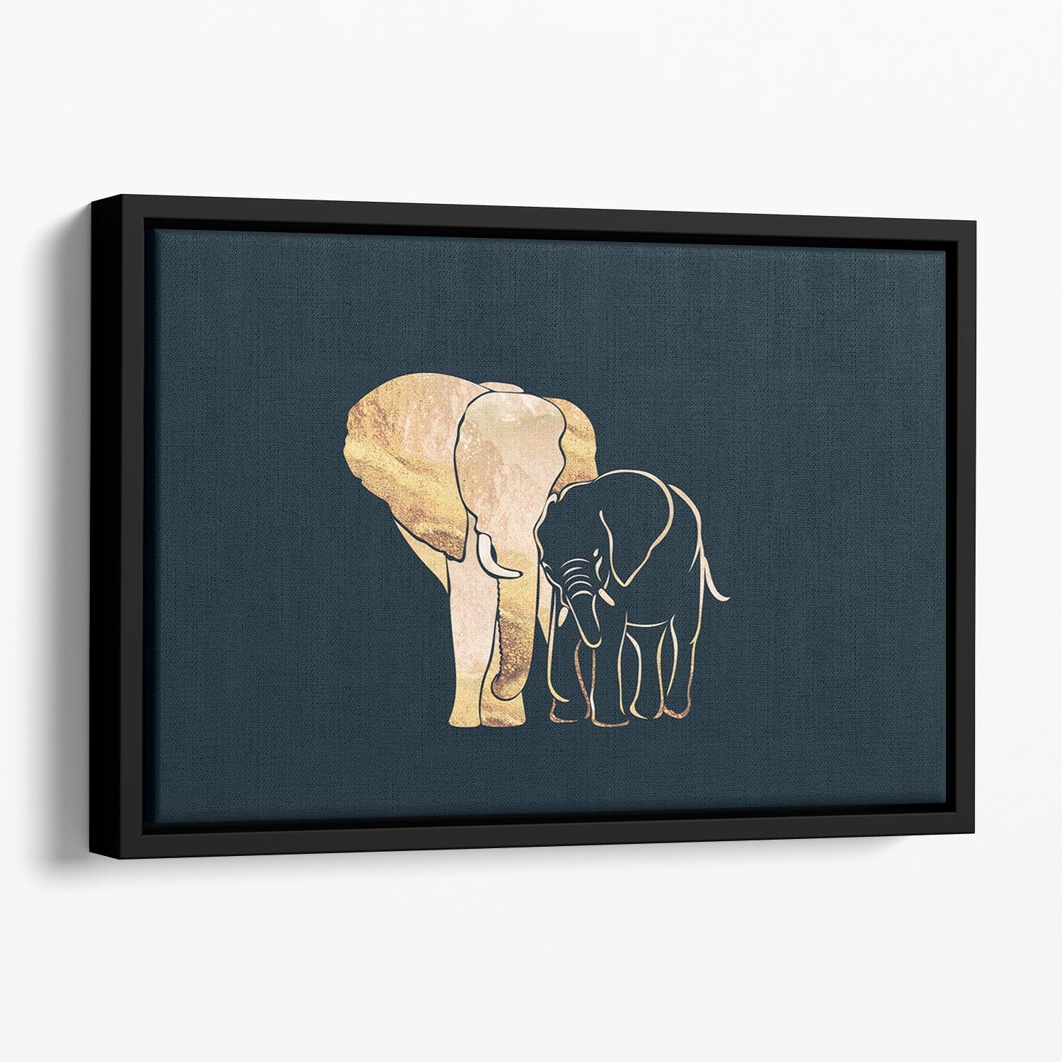 Black Gold Elephants 1 Floating Framed Canvas - 1x - 1