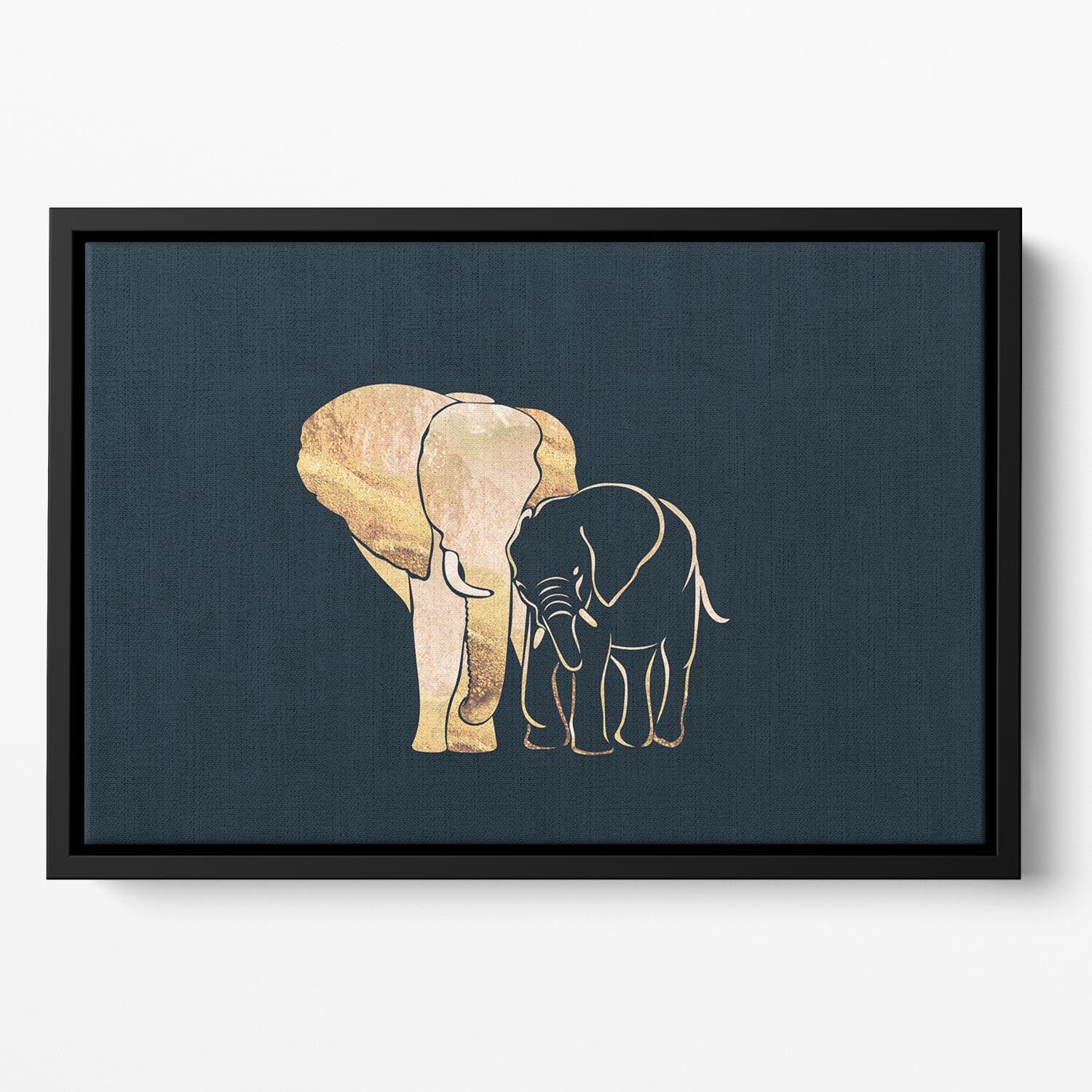 Black Gold Elephants 1 Floating Framed Canvas - 1x - 2
