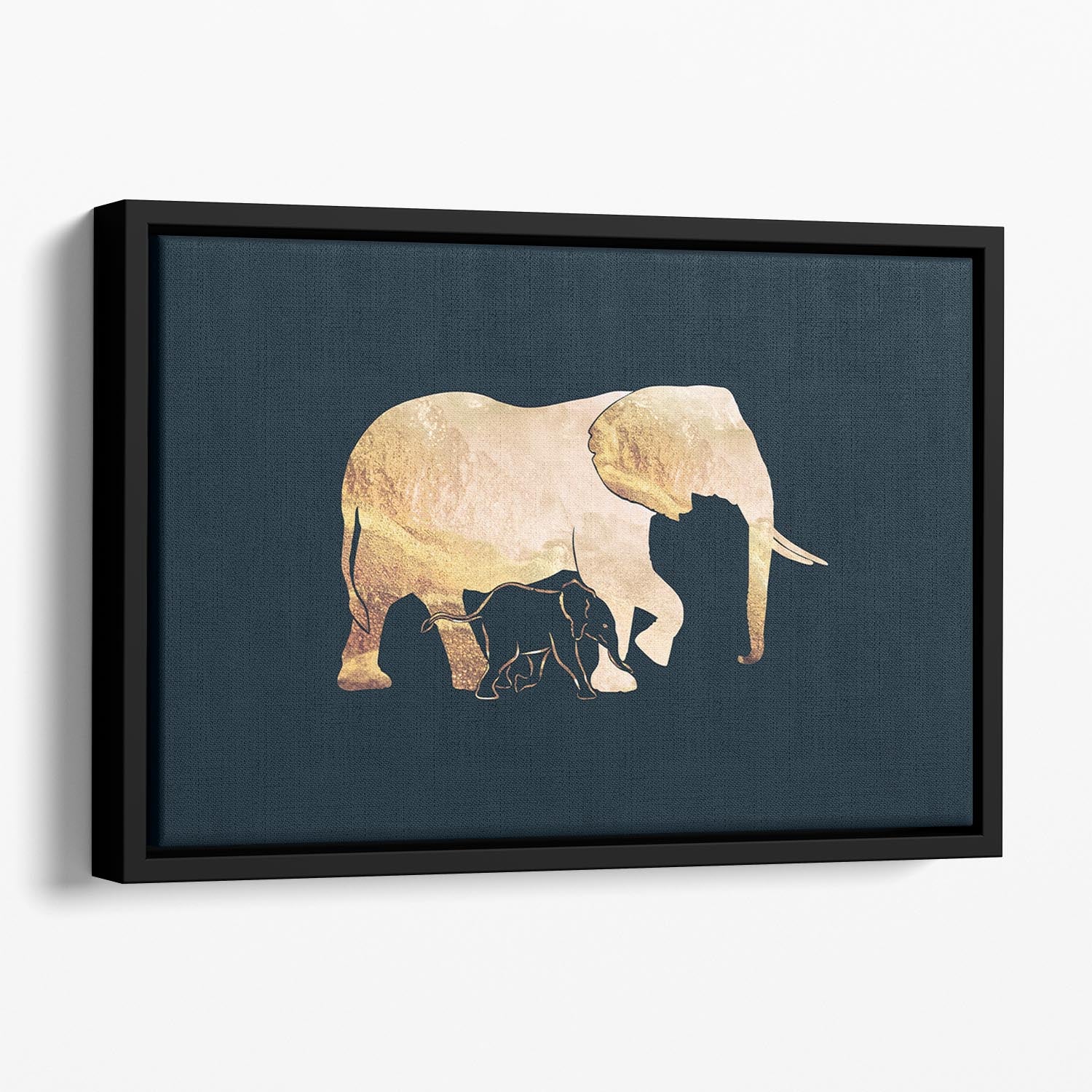 Black gold elephants 2 Floating Framed Canvas - 1x - 1