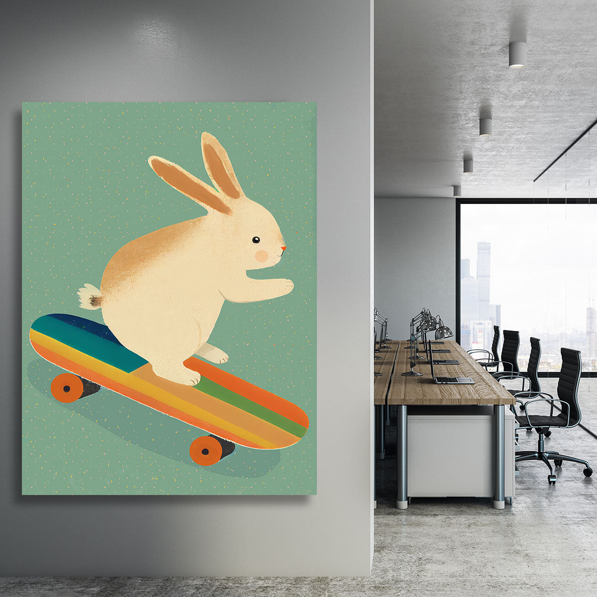 Bunny On Skateboard Canvas Print or Poster - 1x - 3