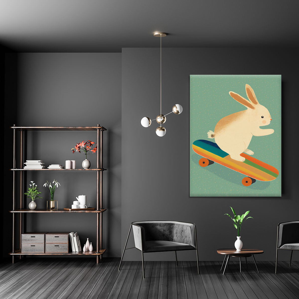 Bunny On Skateboard Canvas Print or Poster - 1x - 5