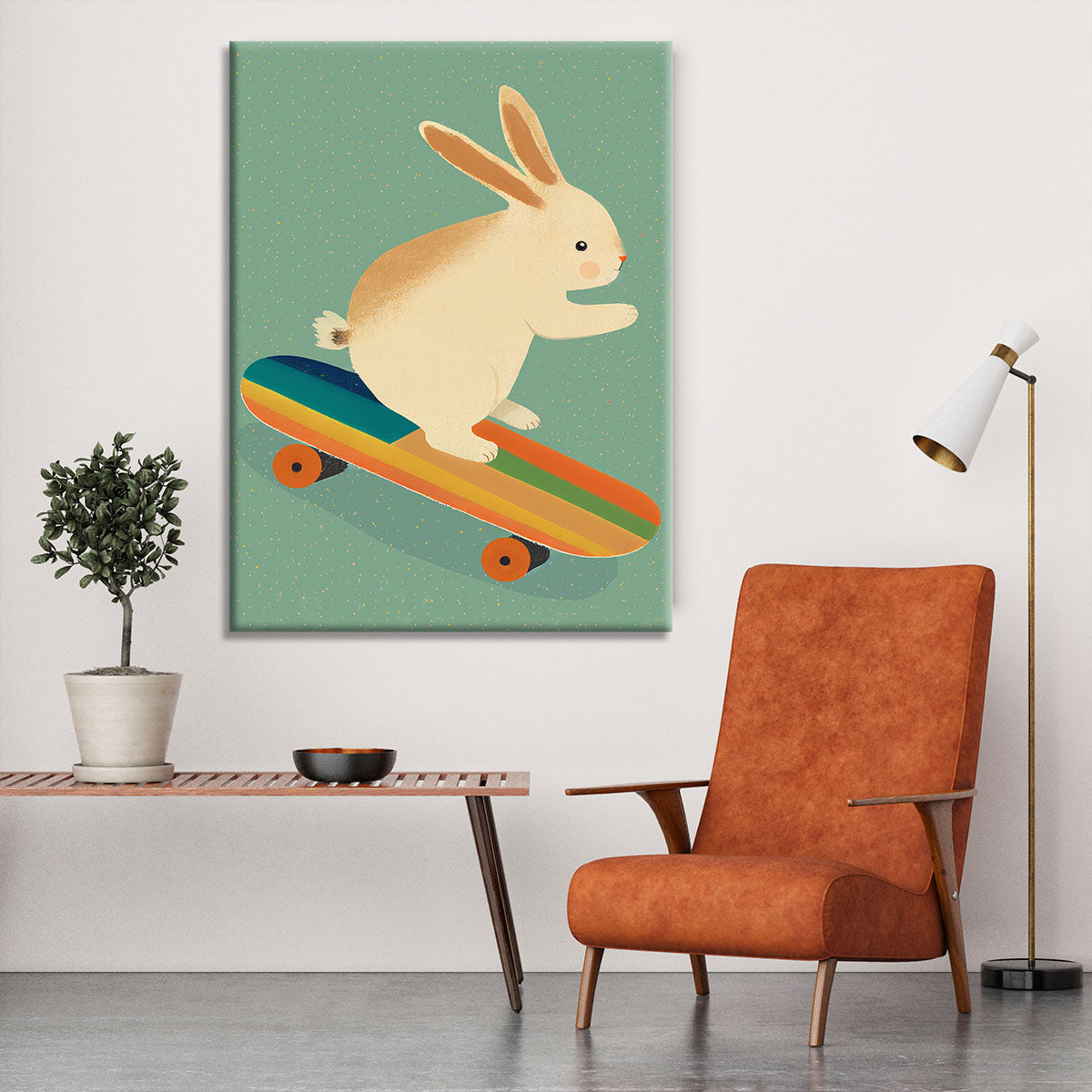 Bunny On Skateboard Canvas Print or Poster - 1x - 6