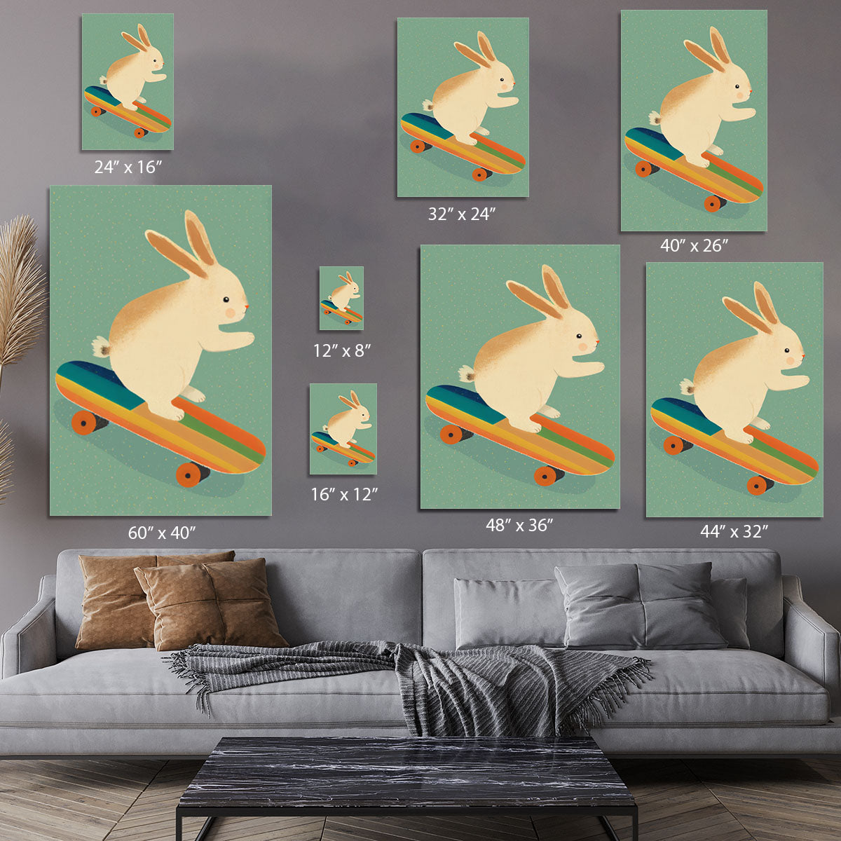 Bunny On Skateboard Canvas Print or Poster - 1x - 7