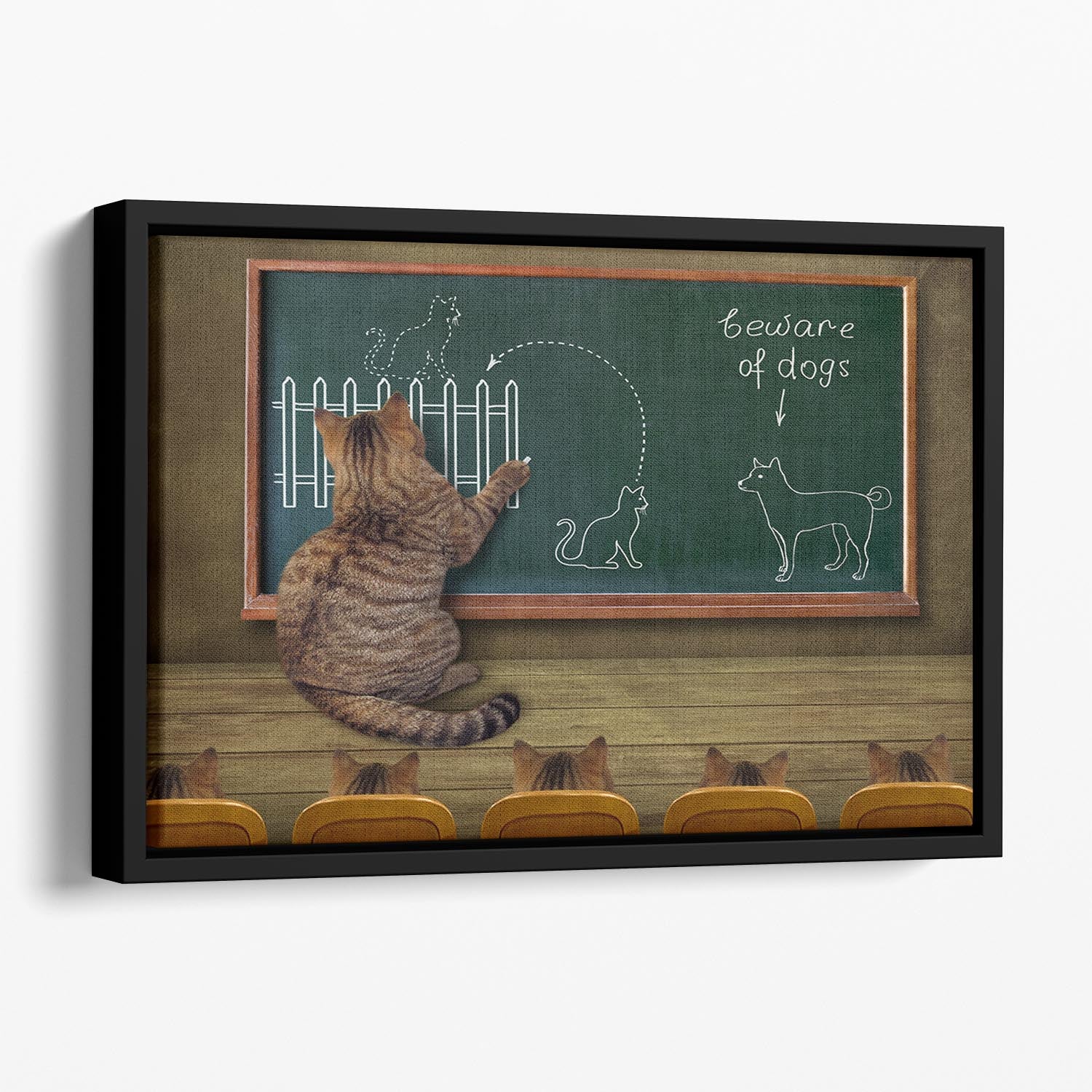 Cat teacher and his pupils Floating Framed Canvas - 1x - 1
