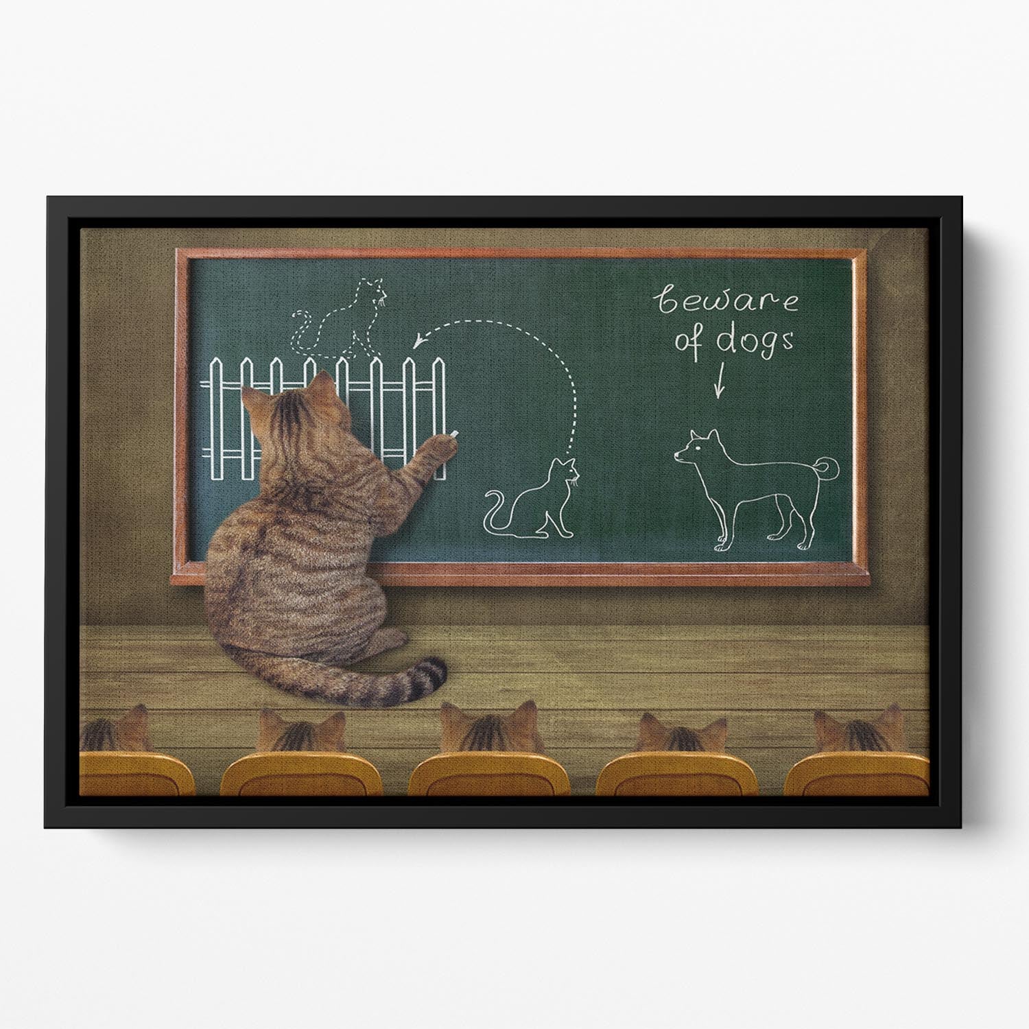 Cat teacher and his pupils Floating Framed Canvas - 1x - 2