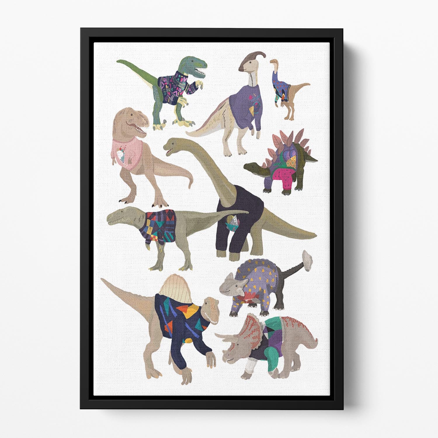 Dinosaurs In 80s Jumpers Floating Framed Canvas - 1x - 2