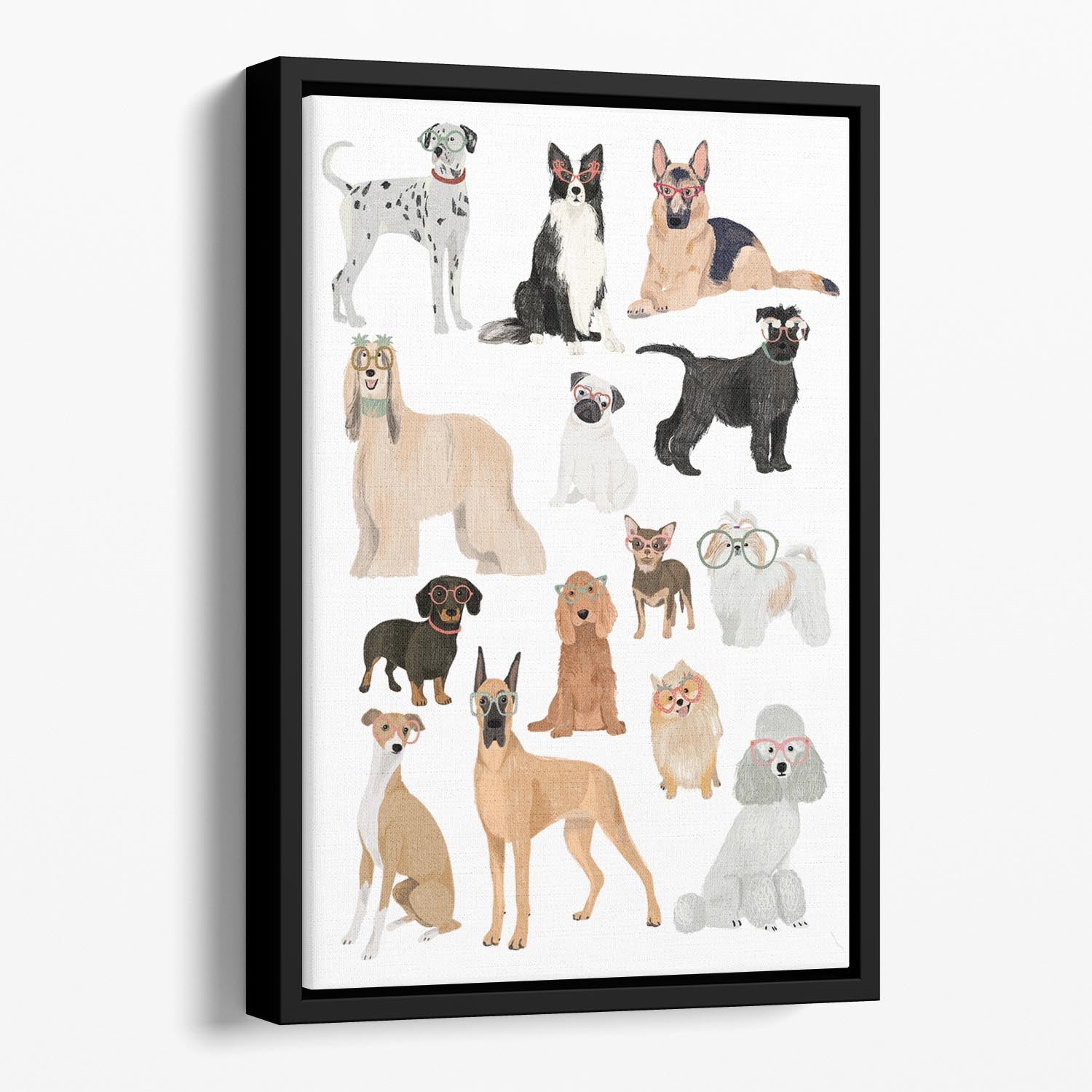 Dogs in glasses Print Floating Framed Canvas - 1x - 1
