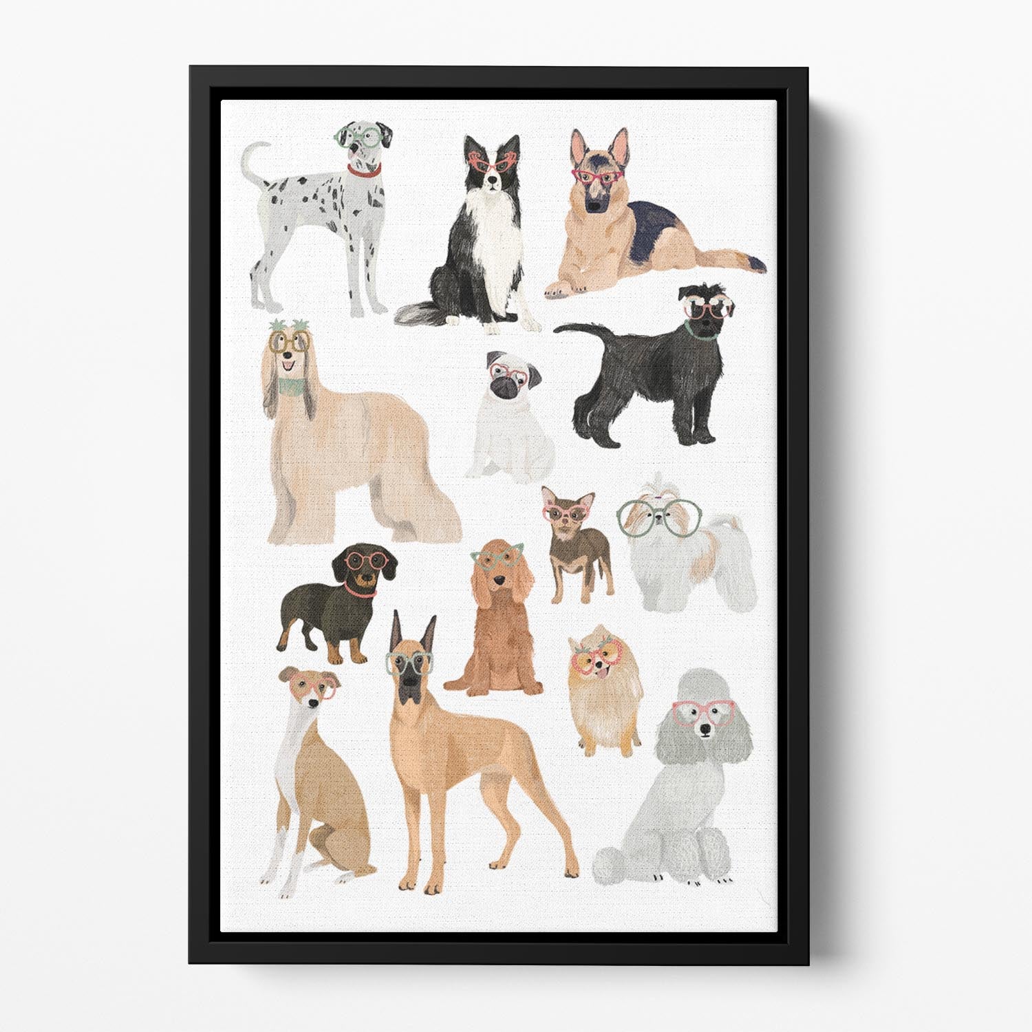 Dogs in glasses Print Floating Framed Canvas - 1x - 2