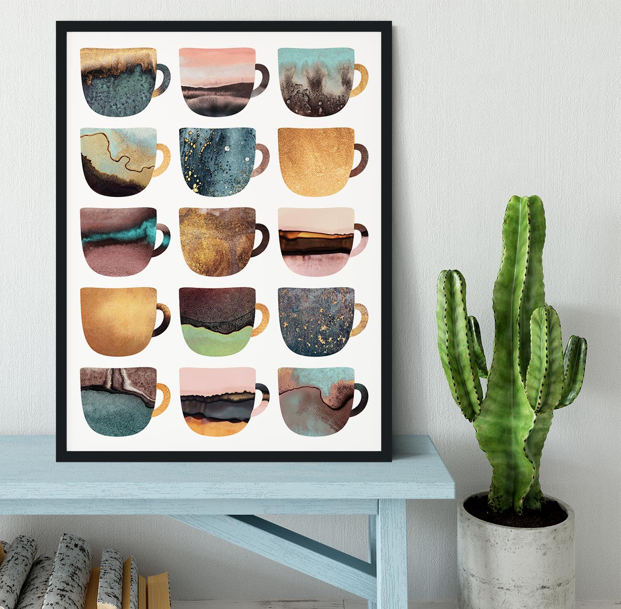 Earthy Coffee Cups Framed Print - Canvas Art Rocks - 2