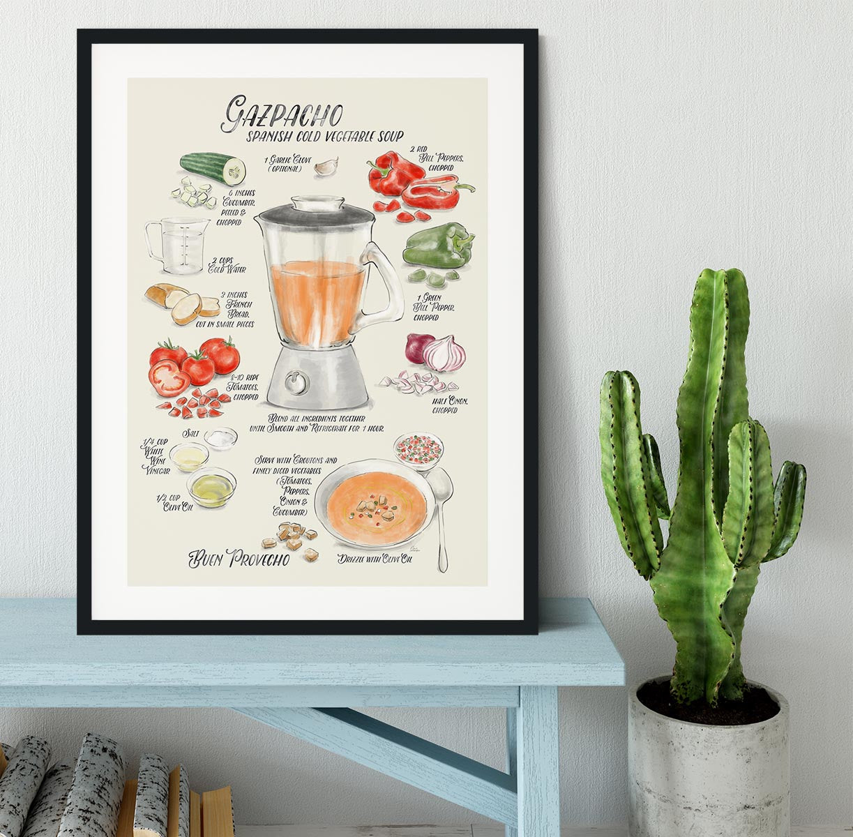 Gazpacho illustrated recipe in English Framed Print - Canvas Art Rocks - 1