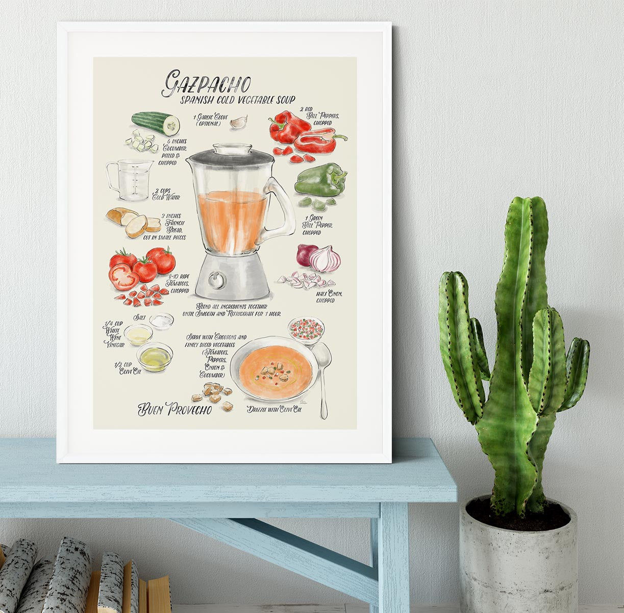 Gazpacho illustrated recipe in English Framed Print - Canvas Art Rocks - 5