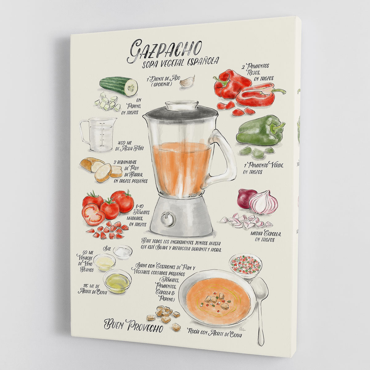 Gazpacho illustrated recipe in Spanish Canvas Print or Poster - Canvas Art Rocks - 1