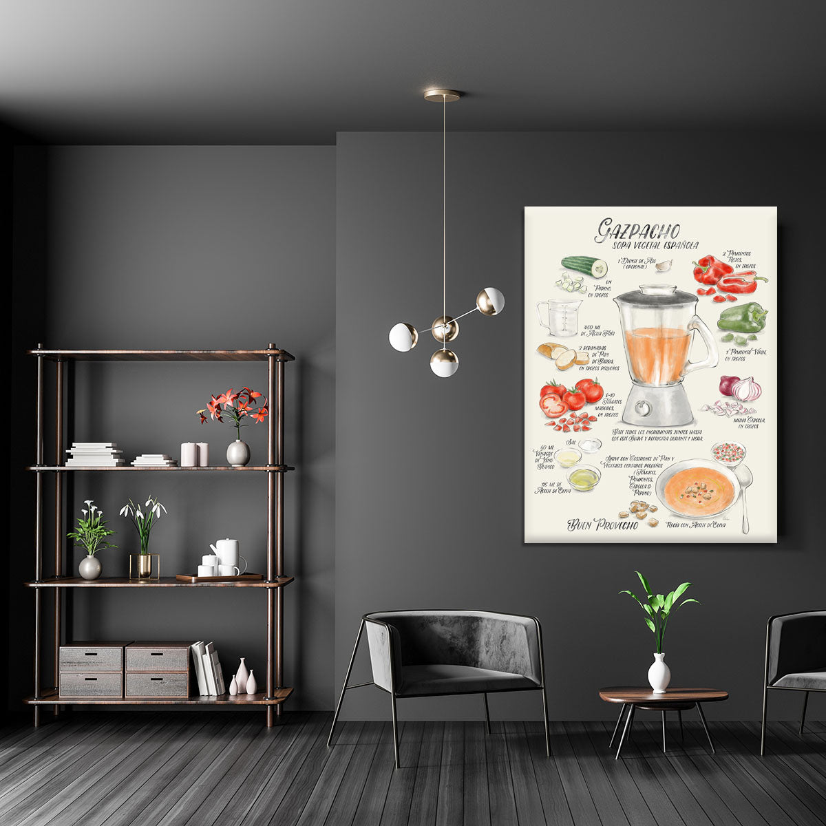 Gazpacho illustrated recipe in Spanish Canvas Print or Poster - Canvas Art Rocks - 5