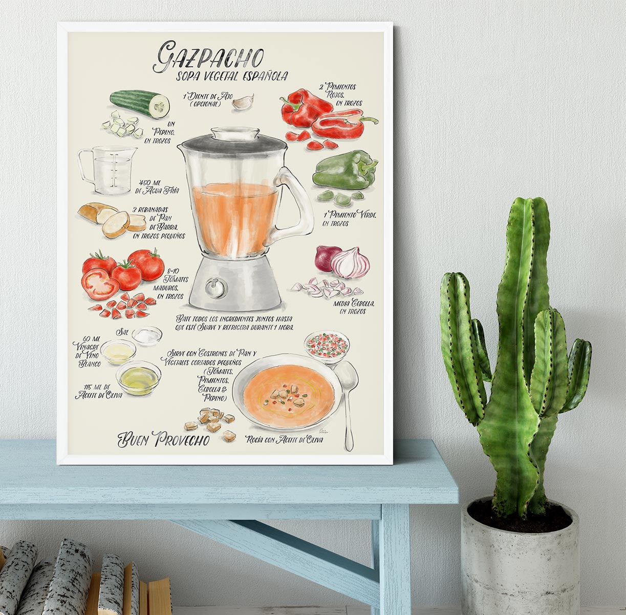 Gazpacho illustrated recipe in Spanish Framed Print - Canvas Art Rocks -6