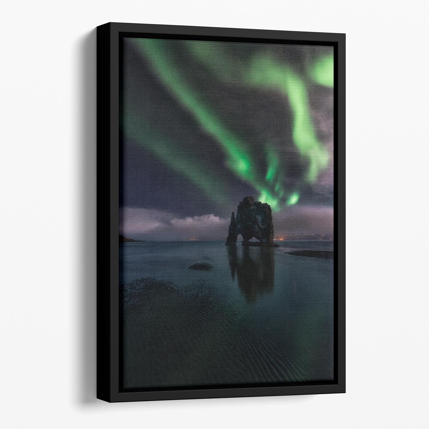 Green Streak Lights Floating Framed Canvas - Canvas Art Rocks - 1