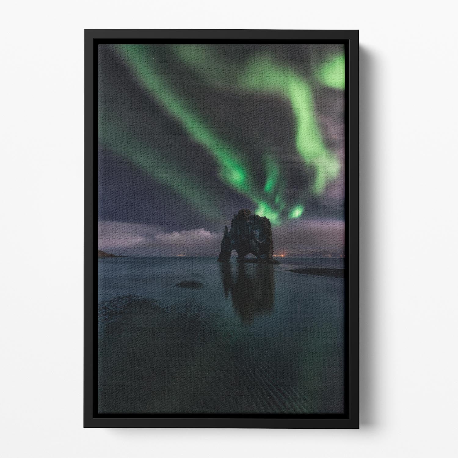 Green Streak Lights Floating Framed Canvas - Canvas Art Rocks - 2