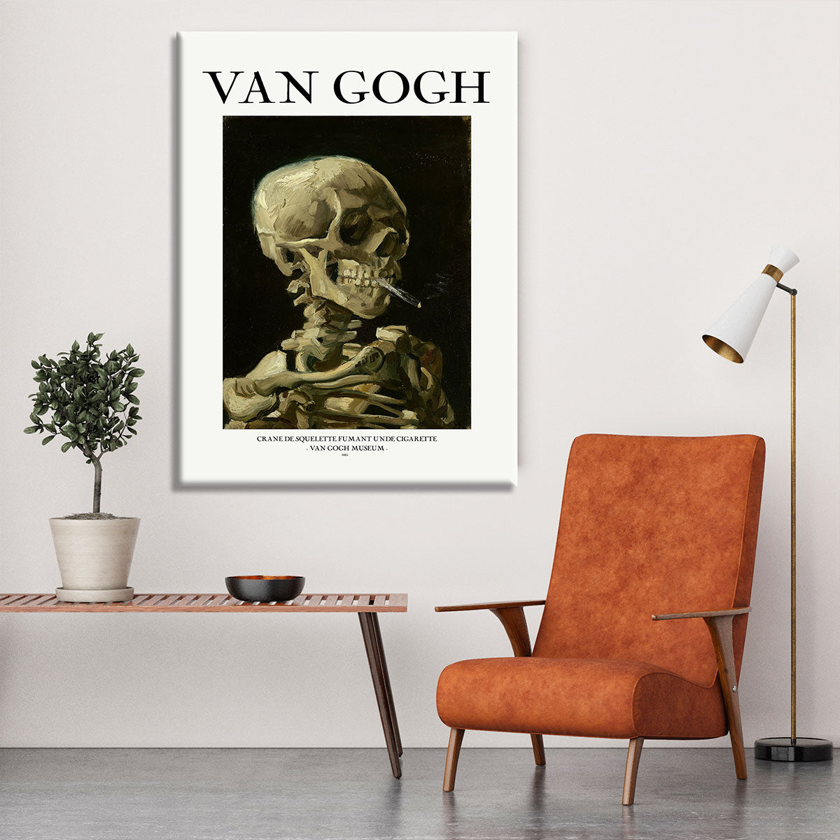 Head of a skeleton with a burning cigarette Titled Canvas Print or Poster - Canvas Art Rocks - 6
