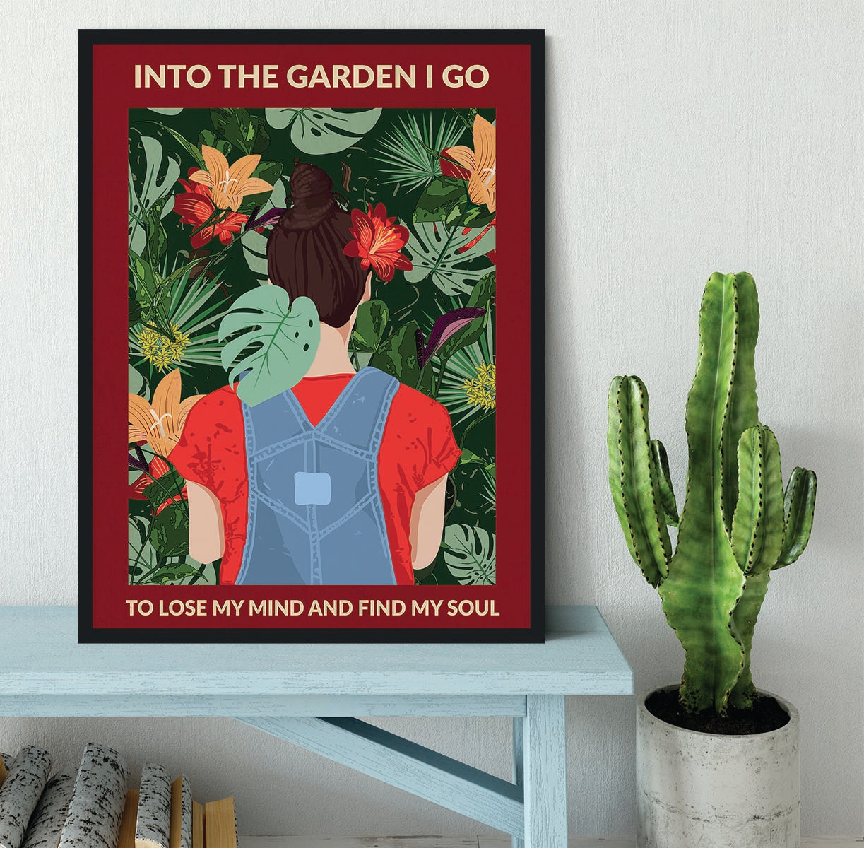 Into the Garden brunette a Burgundy Framed Print - 1x - 2