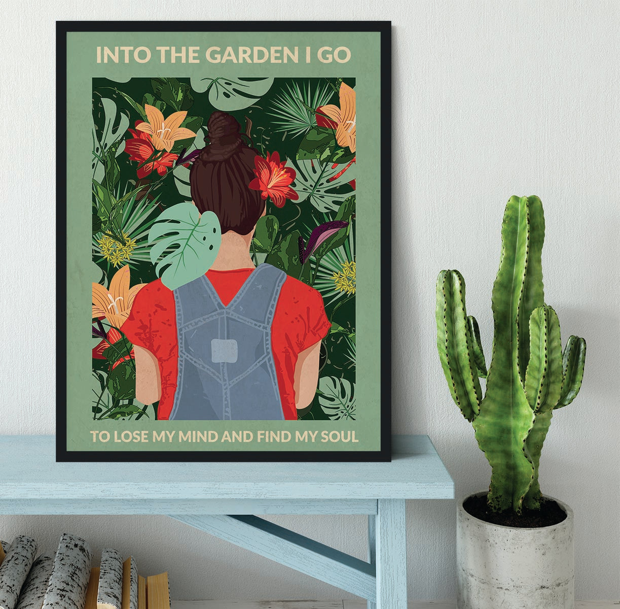 Into the Garden brunette a Light Green Framed Print - 1x - 2