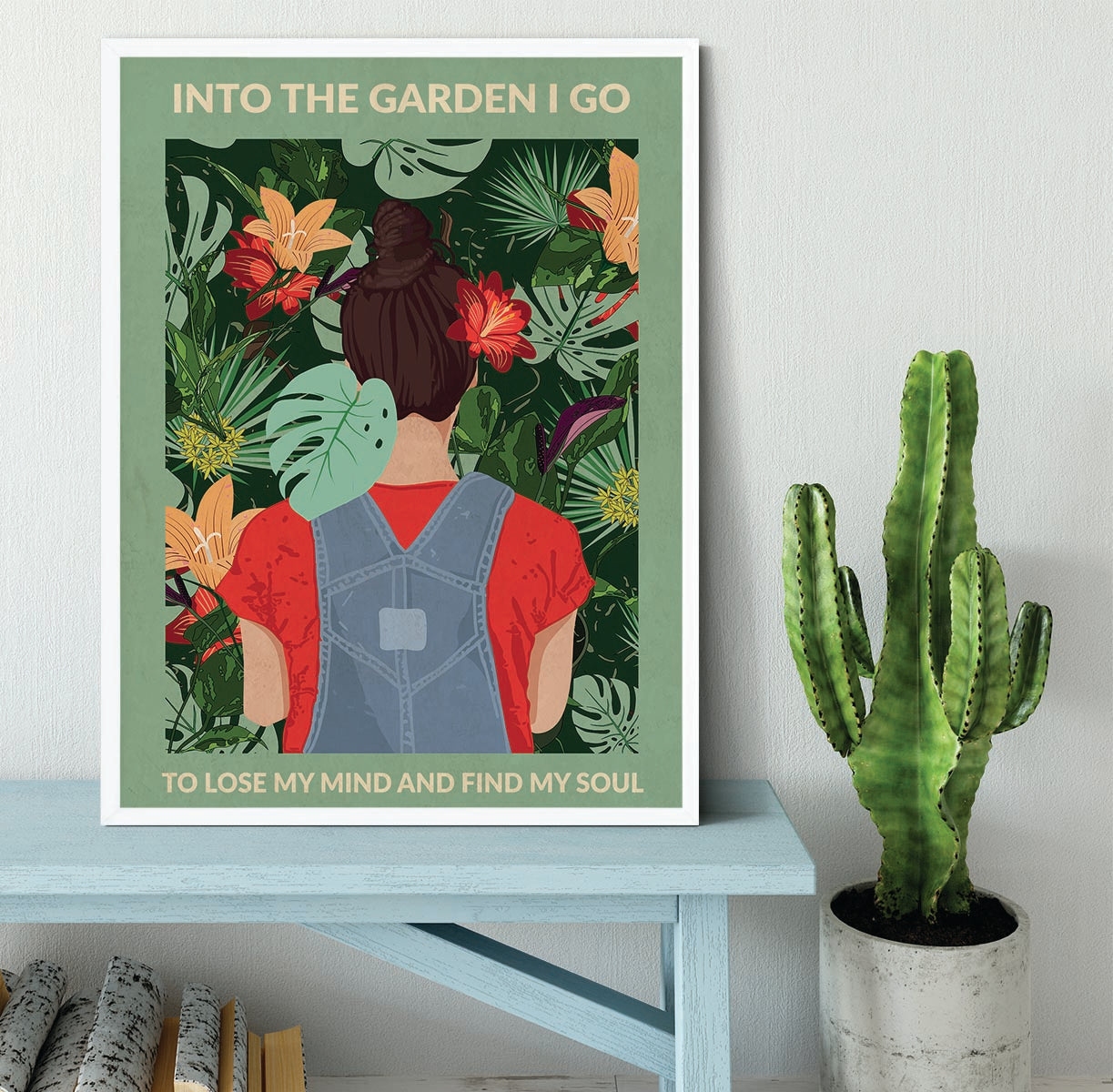 Into the Garden brunette a Light Green Framed Print - 1x -6