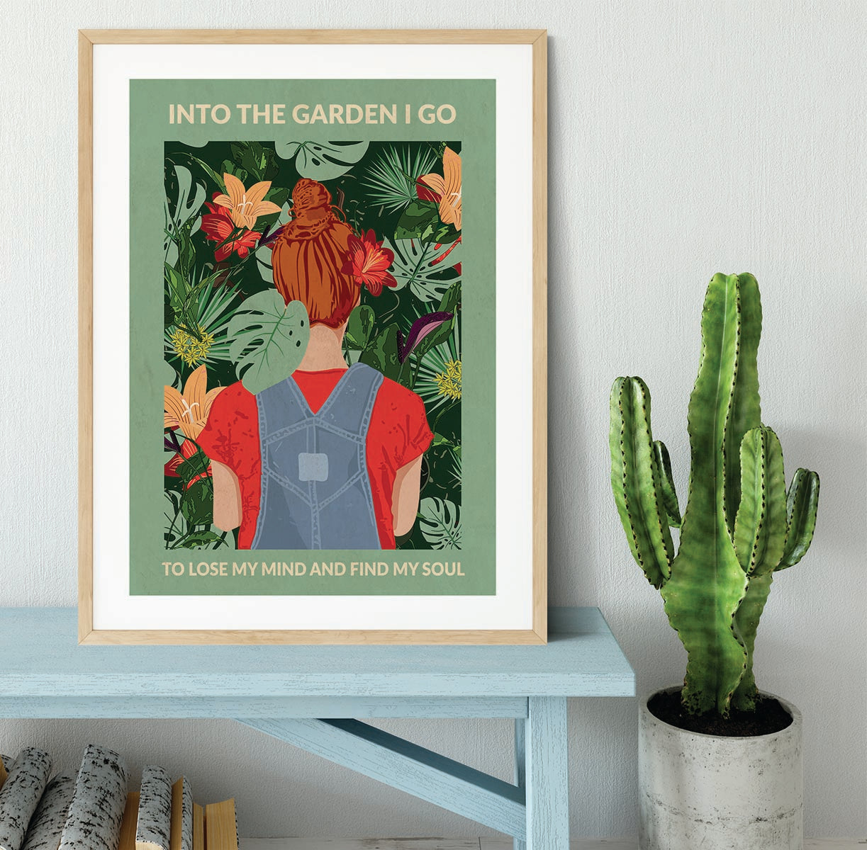 Into the Garden redhead a Light Green Framed Print - 1x - 3