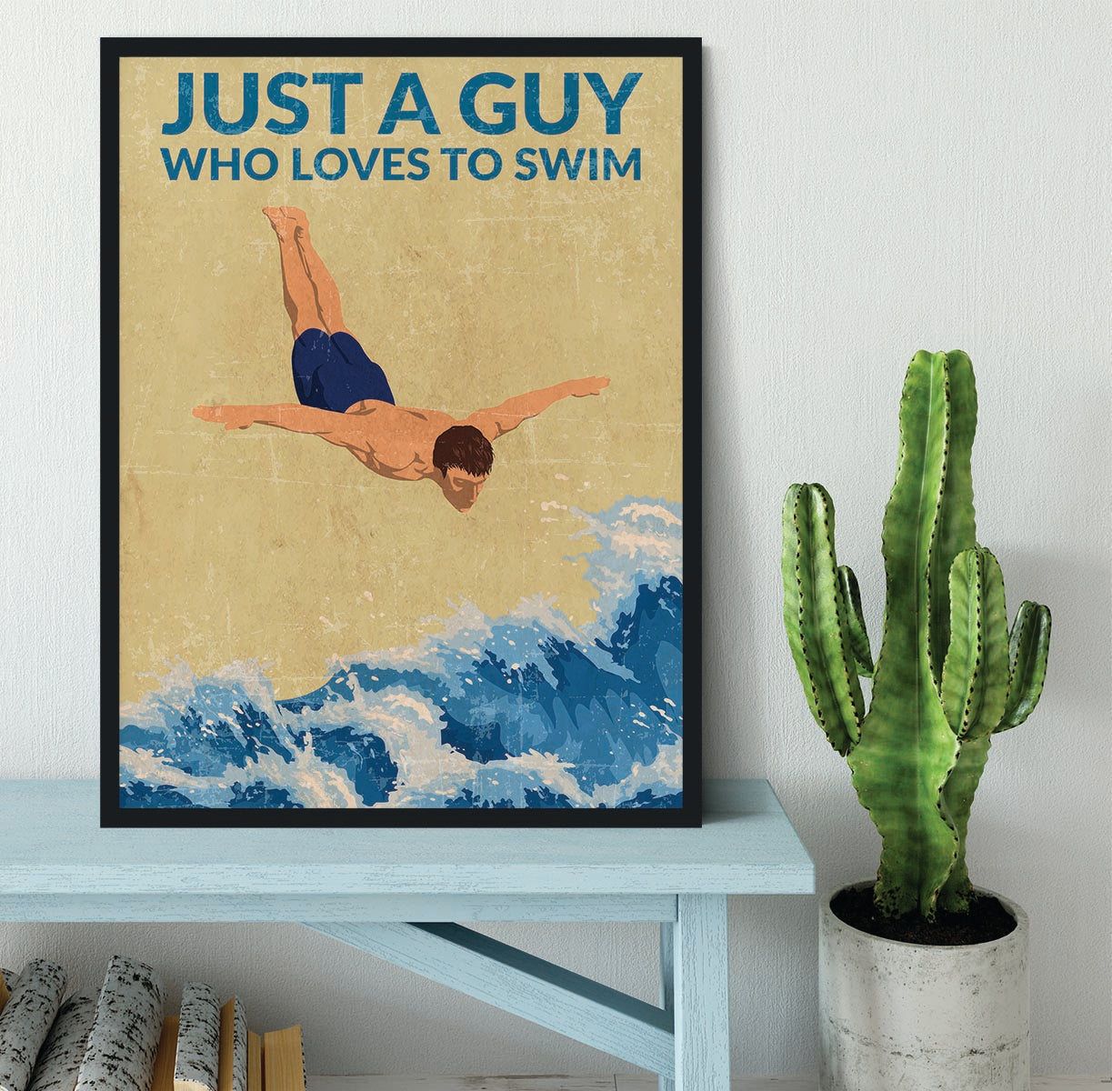 Just a Guy Who Loves To Swim blue Framed Print - 1x - 2