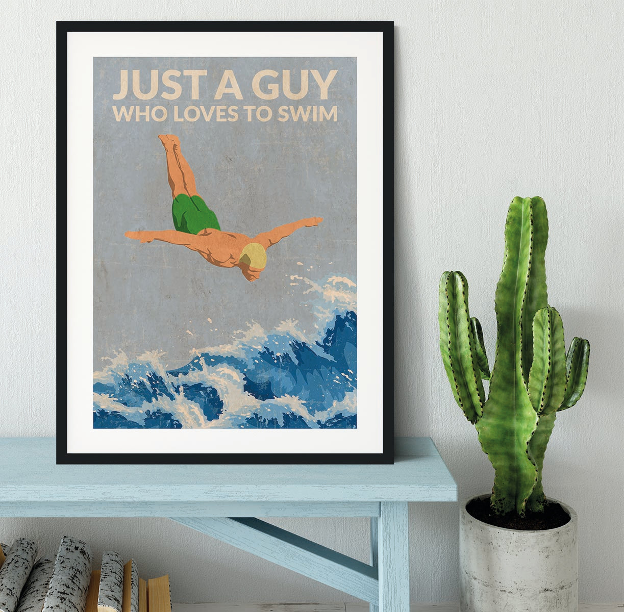 Just a Guy Who Loves To Swim green Framed Print - 1x - 1