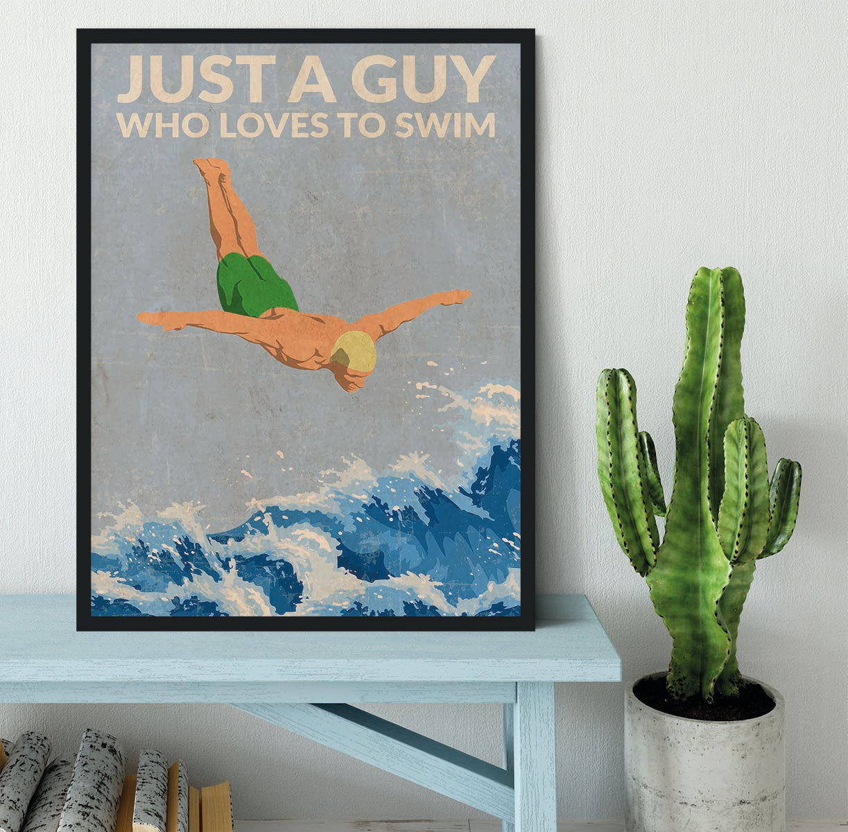 Just a Guy Who Loves To Swim green Framed Print - 1x - 2