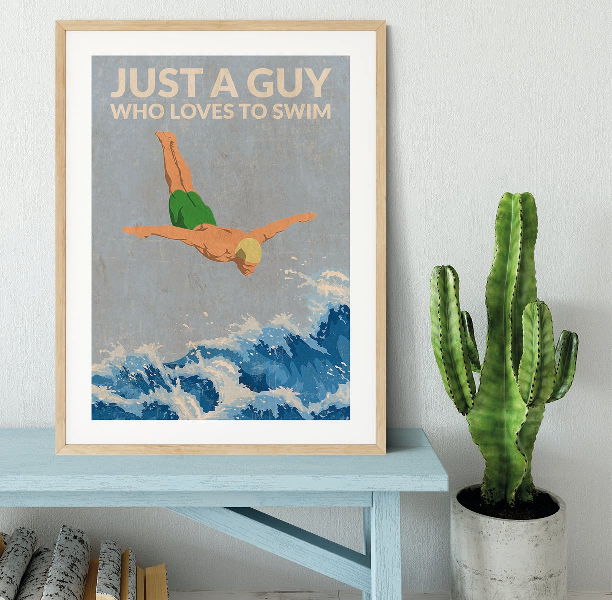 Just a Guy Who Loves To Swim green Framed Print - 1x - 3