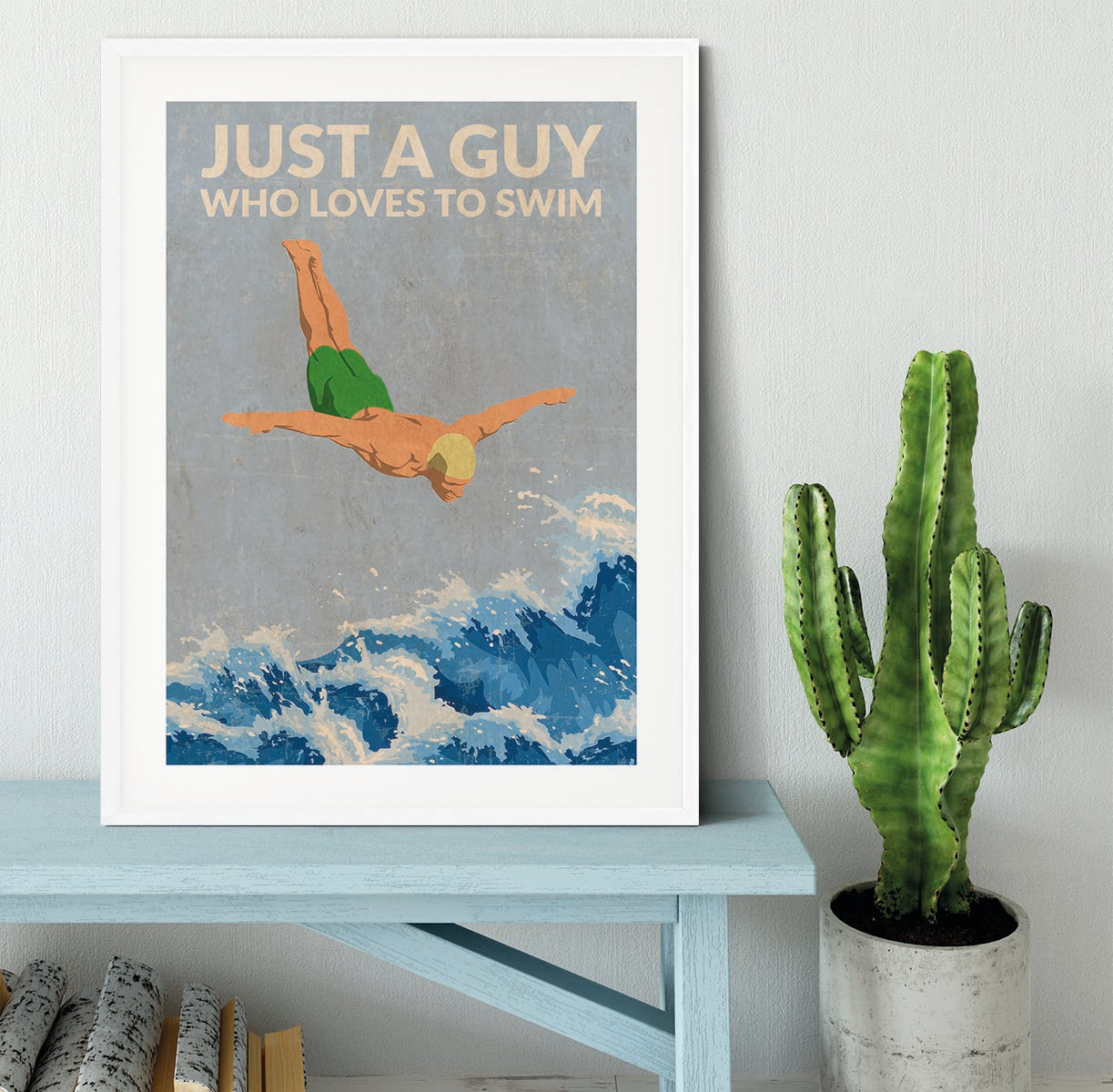 Just a Guy Who Loves To Swim green Framed Print - 1x - 5