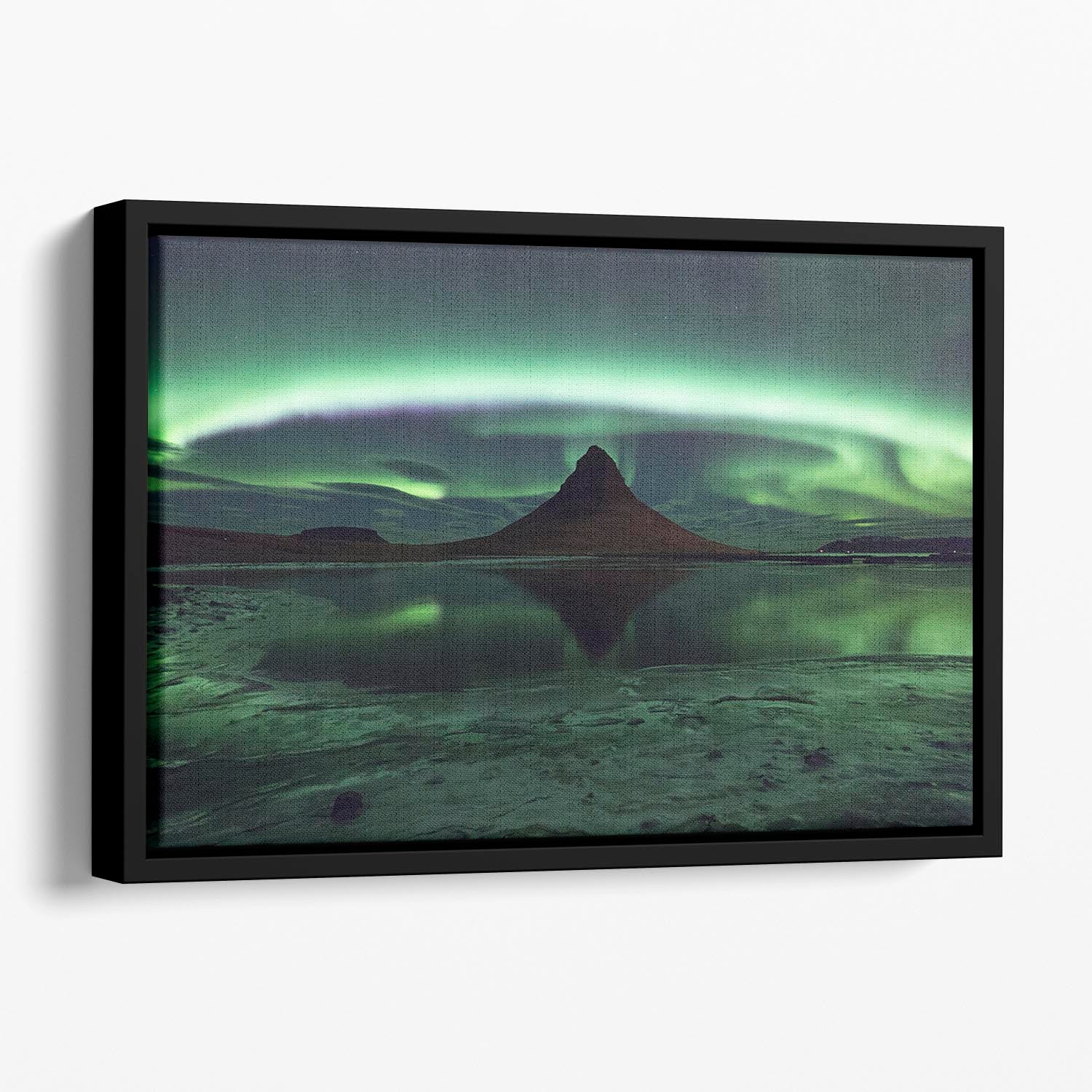 Kirkjufell Aurora Floating Framed Canvas - Canvas Art Rocks - 1