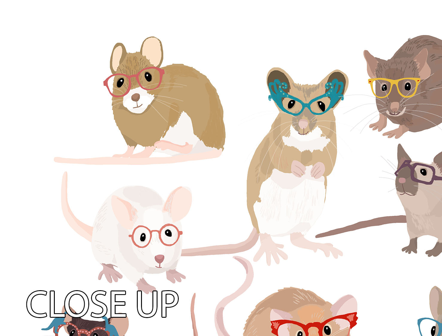 Mice In Glasses 3 Split Panel Canvas Print - 1x - 3