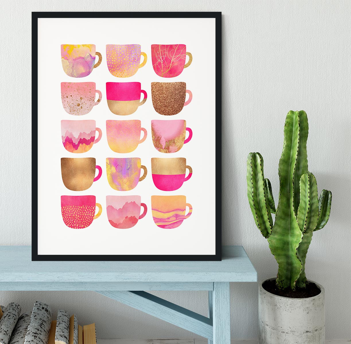 Pretty Pink Coffee Cups Framed Print - Canvas Art Rocks - 1