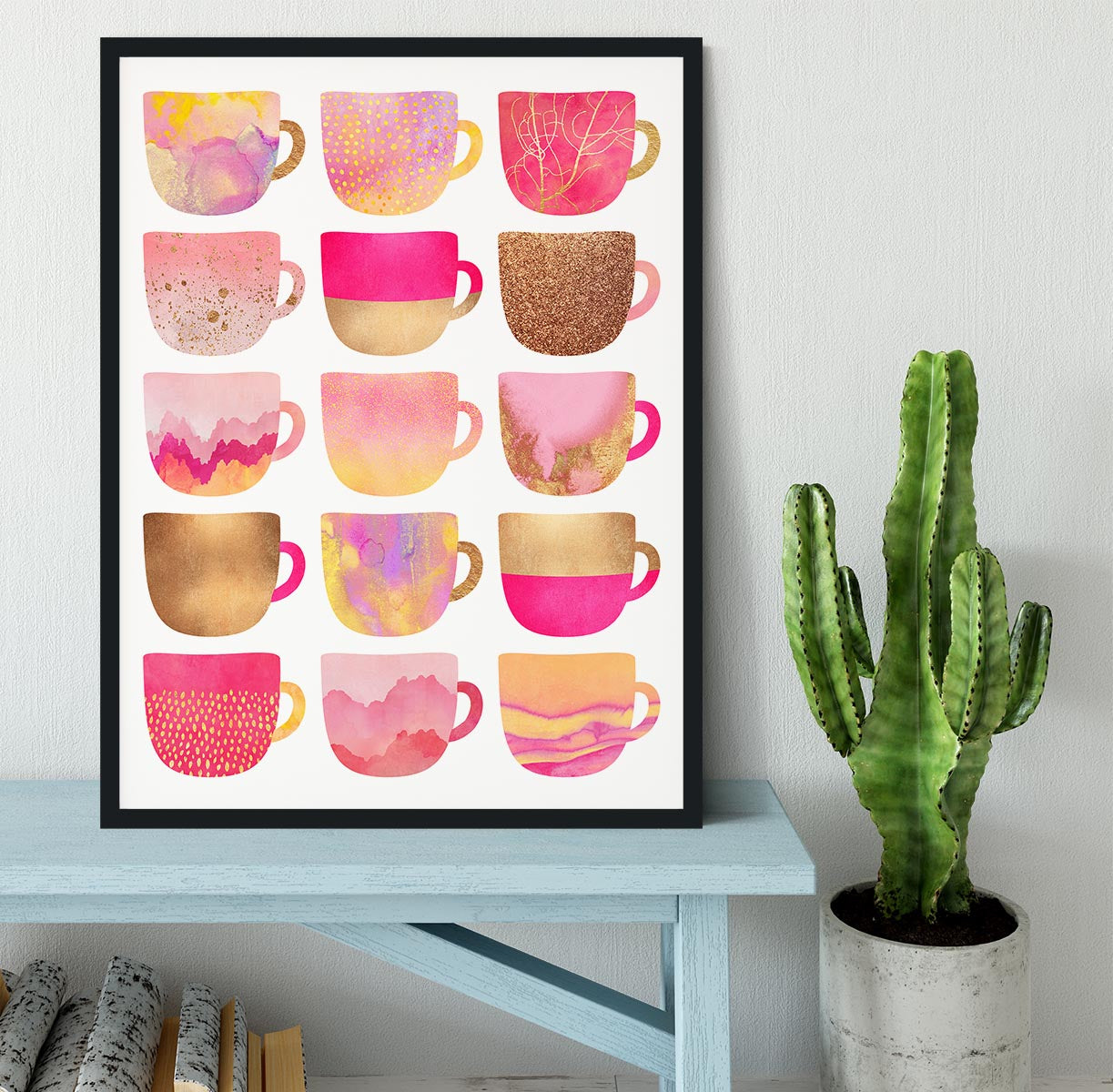 Pretty Pink Coffee Cups Framed Print - Canvas Art Rocks - 2