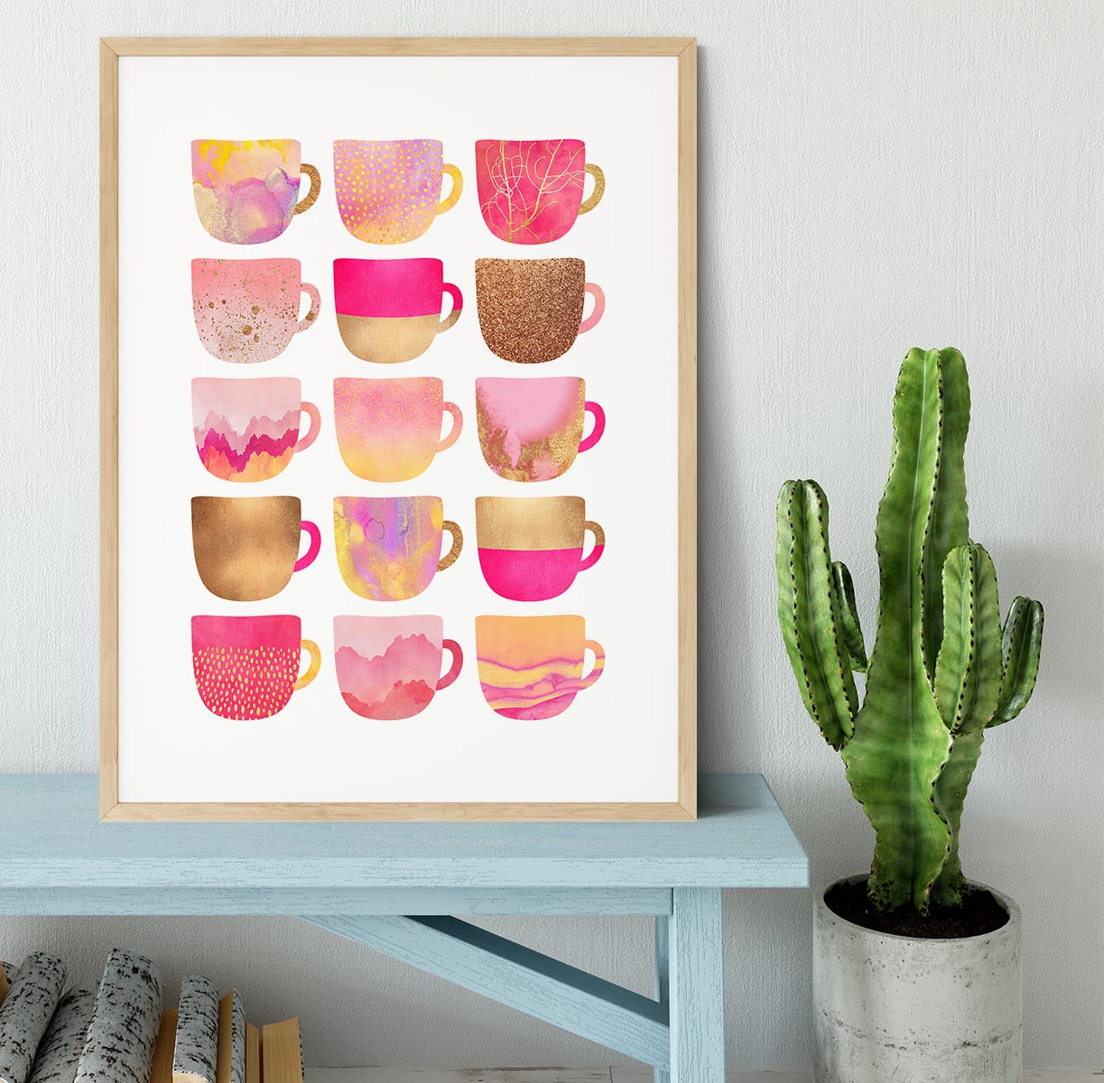 Pretty Pink Coffee Cups Framed Print - Canvas Art Rocks - 3