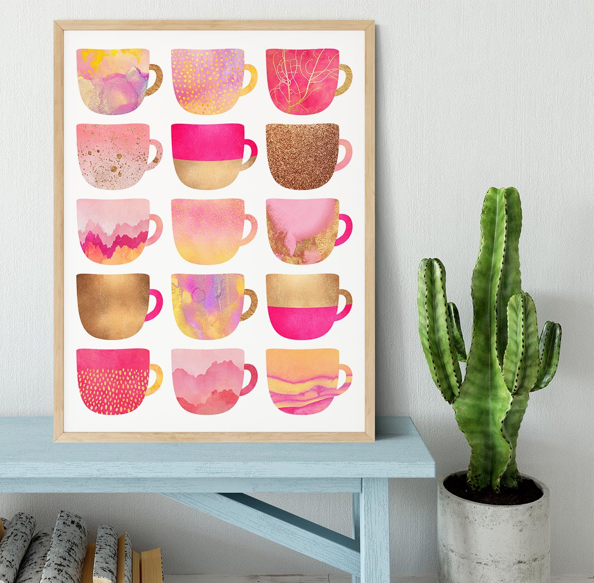 Pretty Pink Coffee Cups Framed Print - Canvas Art Rocks - 4