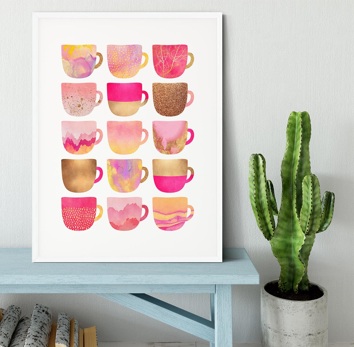 Pretty Pink Coffee Cups Framed Print - Canvas Art Rocks - 5