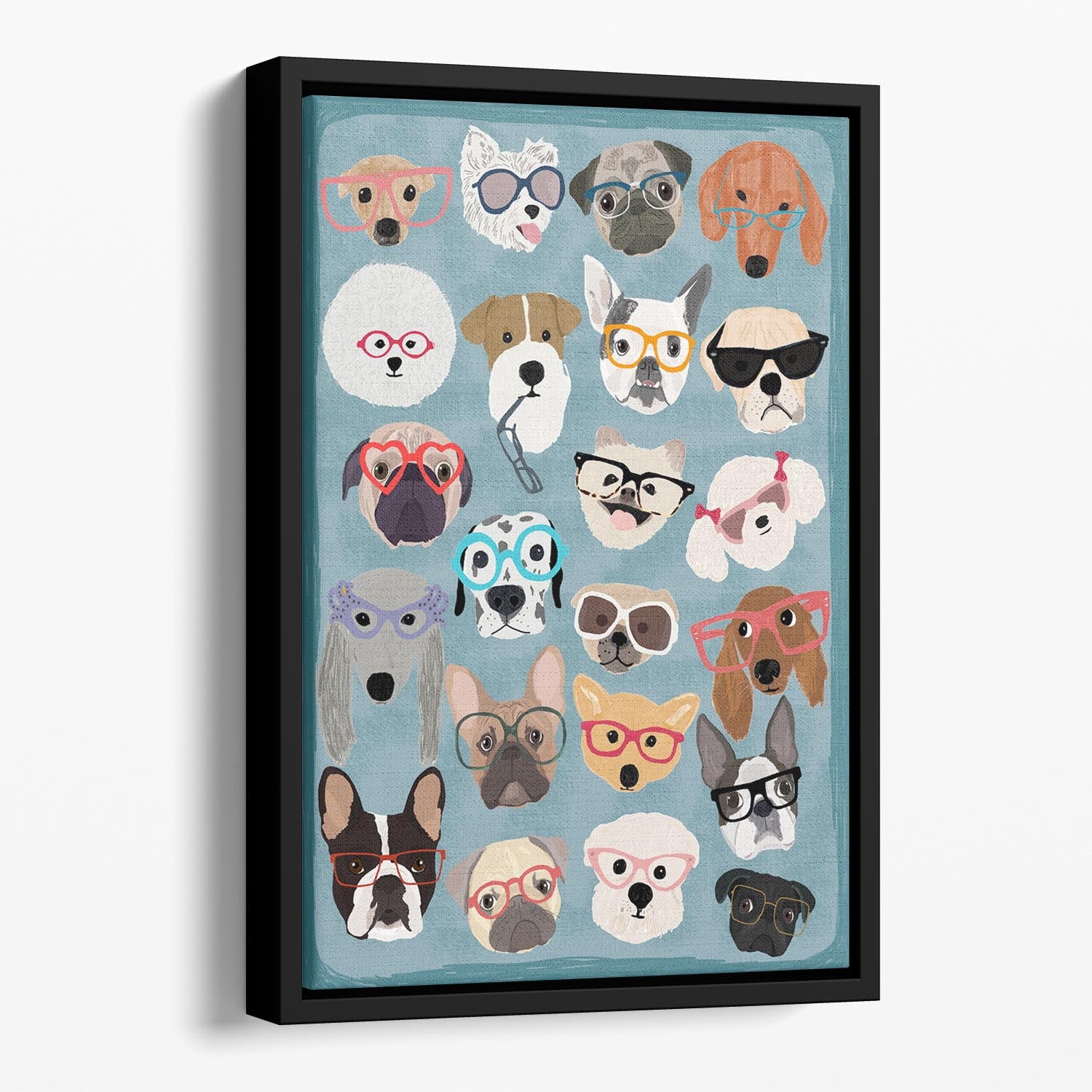 Puzzle Dogs In Glasses Floating Framed Canvas - 1x - 1