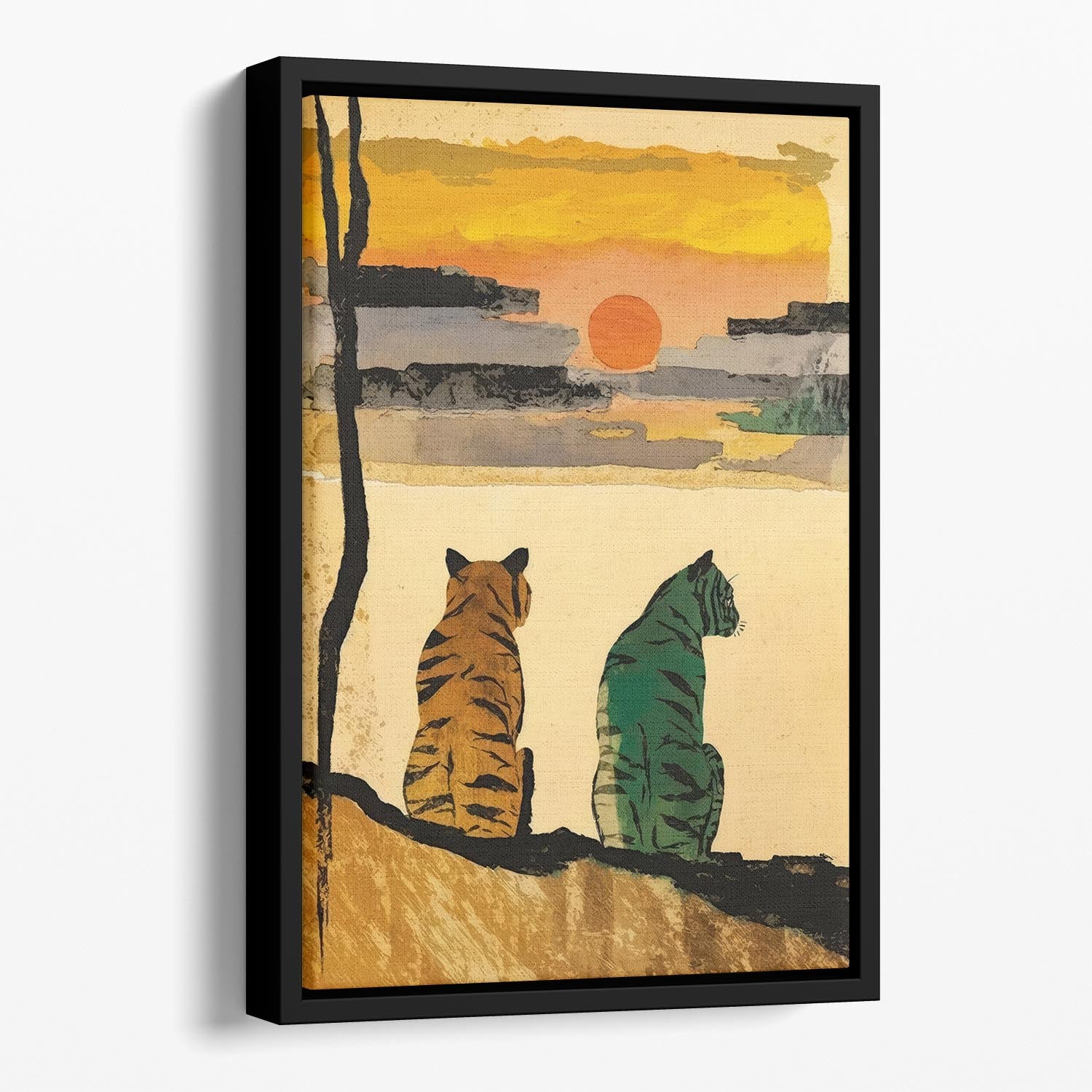 Resting Tigers Floating Framed Canvas - 1x - 1