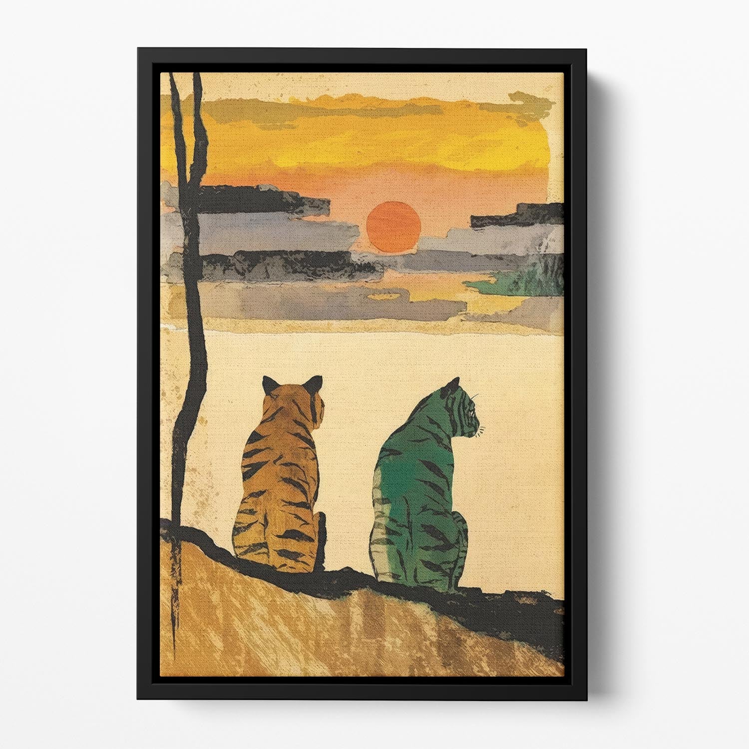 Resting Tigers Floating Framed Canvas - 1x - 2