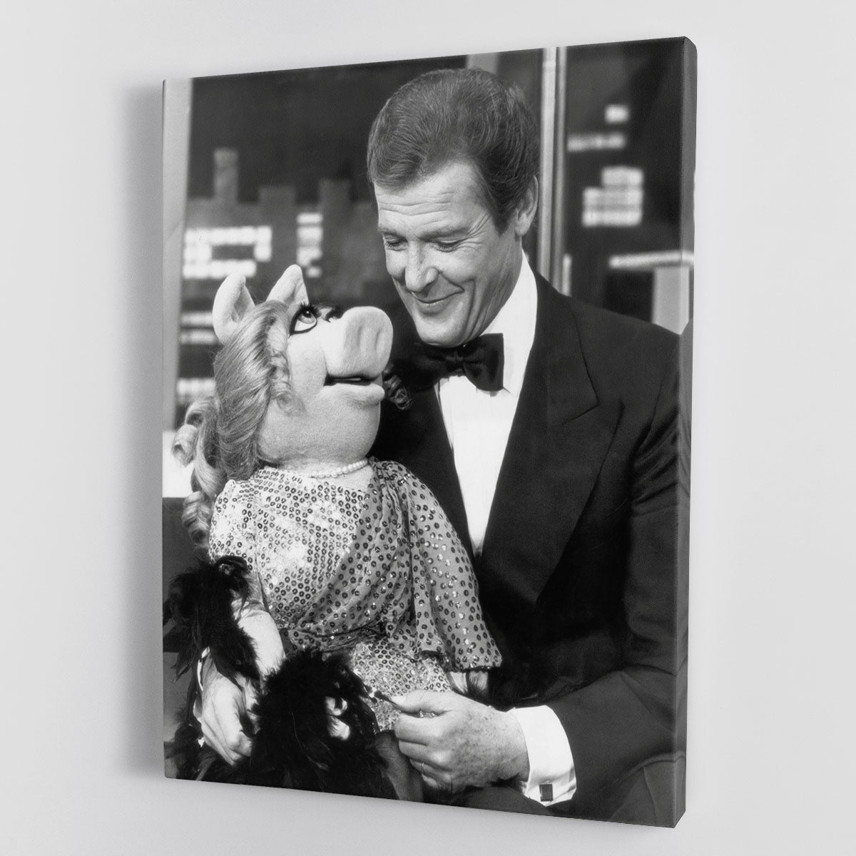 Roger Moore with Miss Piggy Canvas Print or Poster - Canvas Art Rocks - 1
