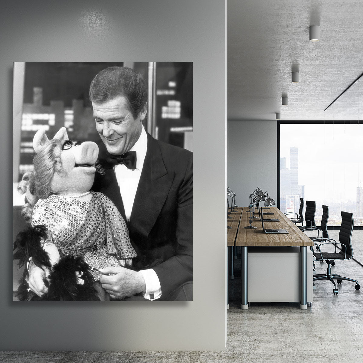Roger Moore with Miss Piggy Canvas Print or Poster - Canvas Art Rocks - 3
