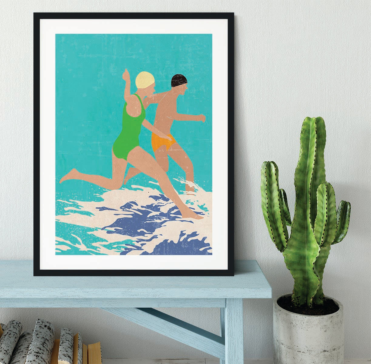 Running Swimmers blue Framed Print - 1x - 1