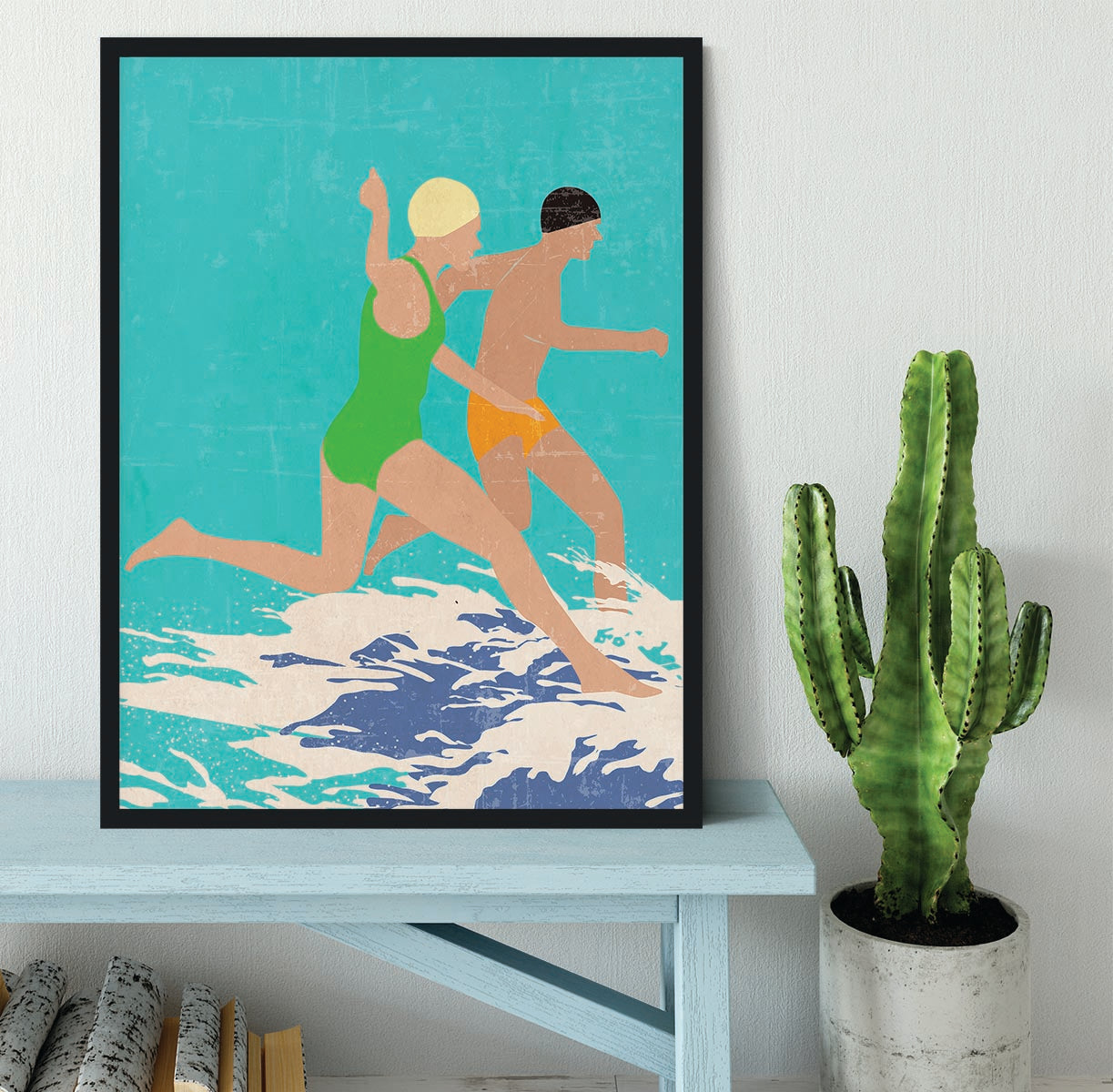 Running Swimmers blue Framed Print - 1x - 2