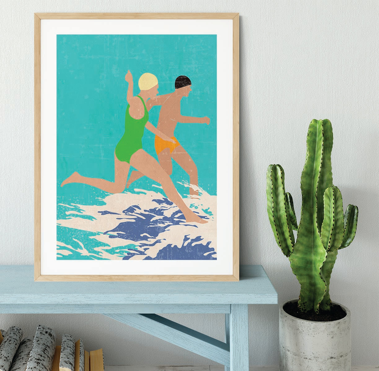 Running Swimmers blue Framed Print - 1x - 3