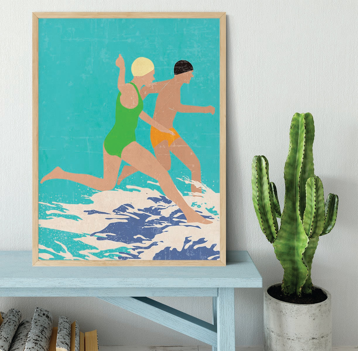 Running Swimmers blue Framed Print - 1x - 4