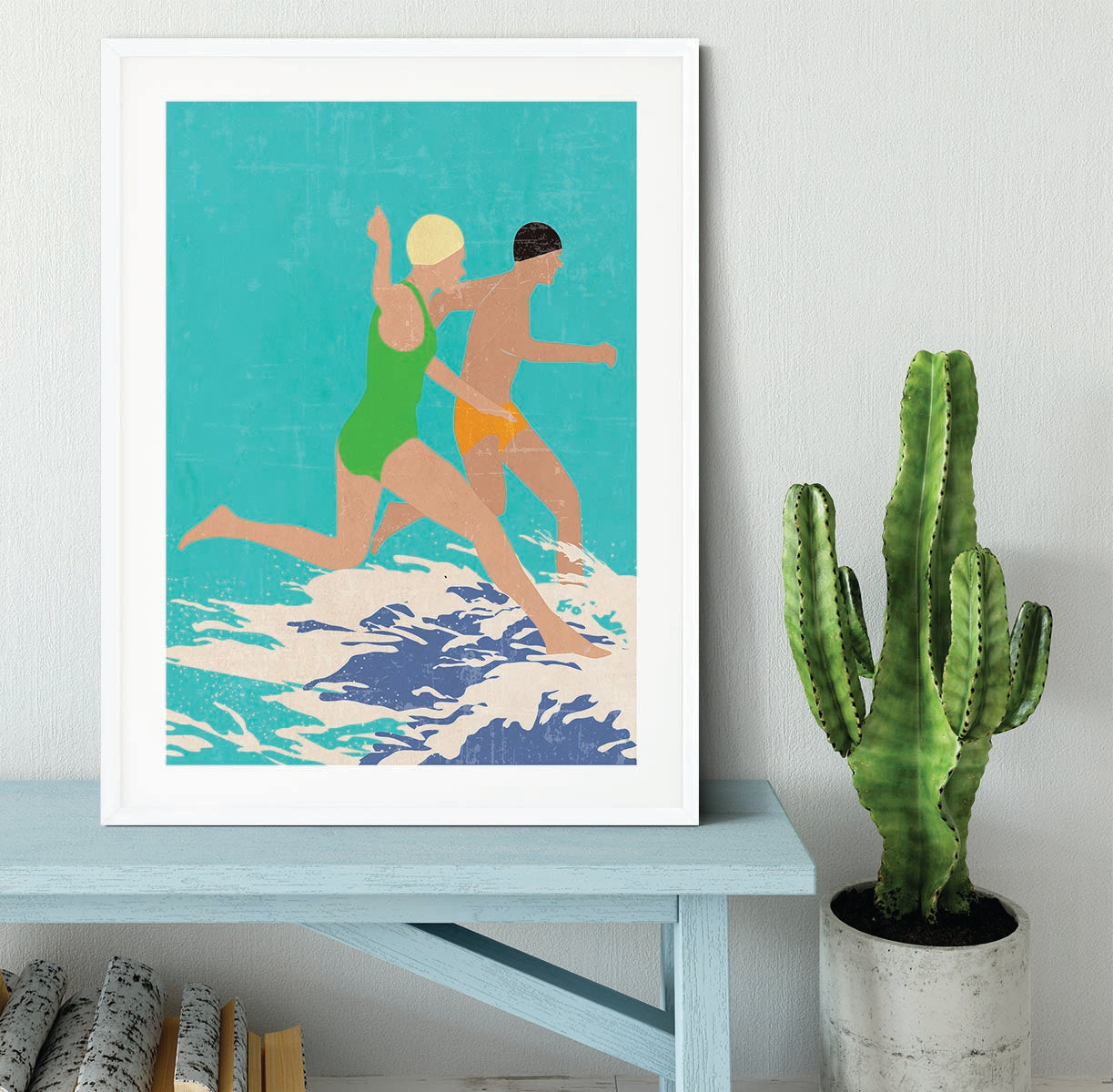 Running Swimmers blue Framed Print - 1x - 5